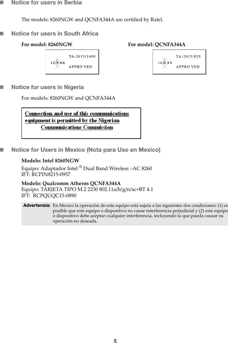 Page 6 of 11 - Lenovo Yoga910-13Ikb 13Ikbglass Web Rn Non Eu 201609 Yoga 910-13IKB Non-EU User Manual Regulatory Notice (Non-European) - 910-13IKB, Glass Laptop (ideapad)
