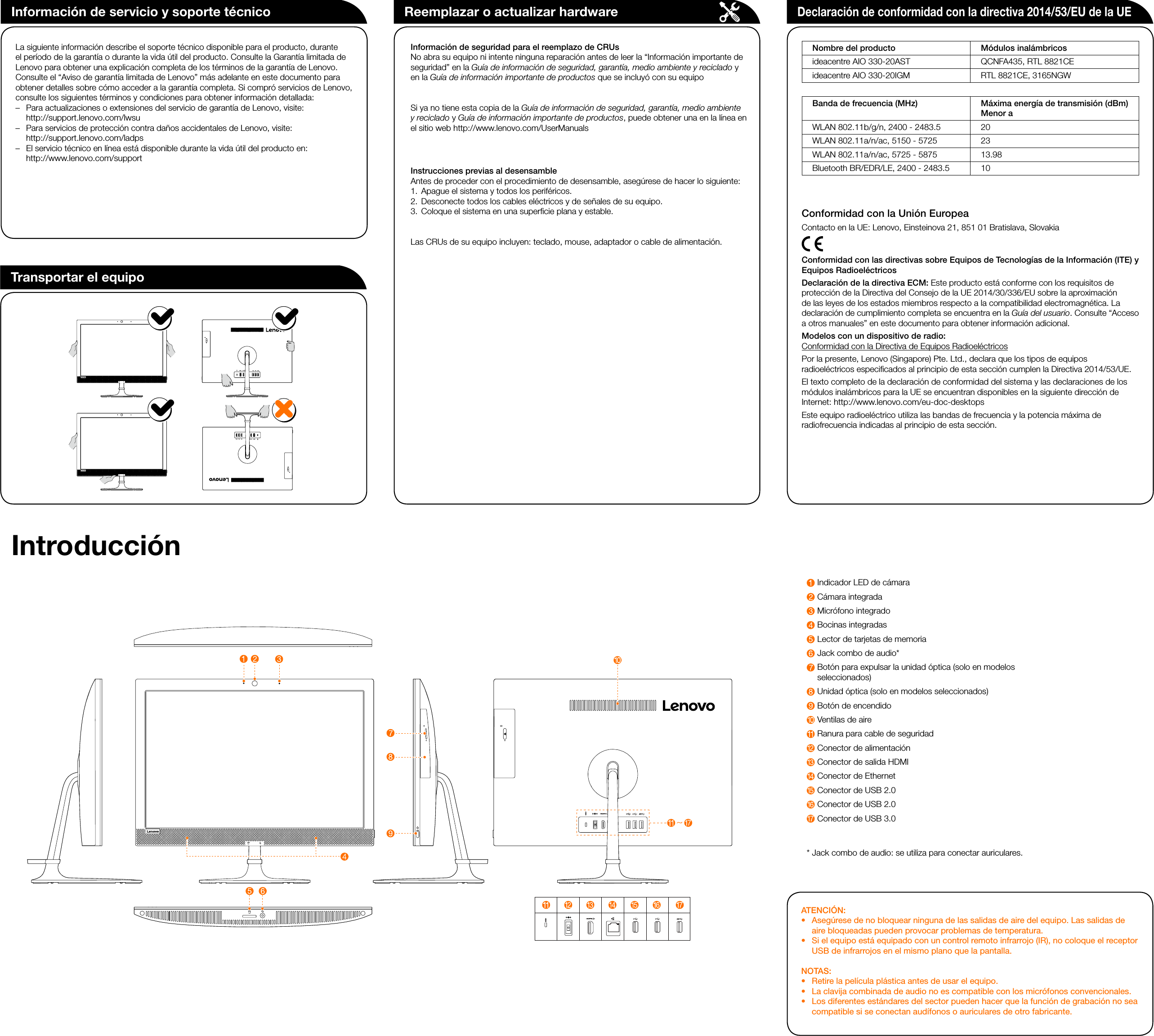 Page 2 of 2 - Lenovo  (Spanish) Ideacentre AIO 330 Series Quick Start Guide 330-20AST All-in-One (ideacentre) Qsg V1.0 Win10 Sp Online 20171121