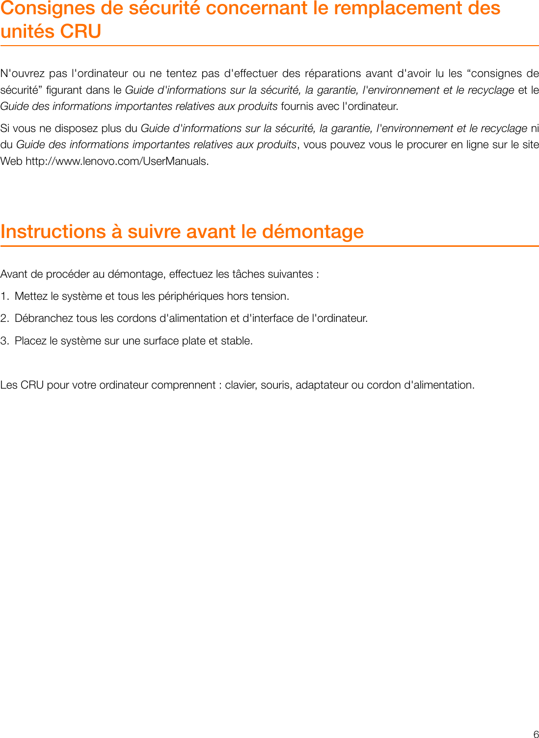Page 6 of 6 - Lenovo  (French) Ideacentre AIO 730S User Guide 730S-24IKB All-in-One (ideacenter) - Type F0DX Ug V1.0 Fr 20180329