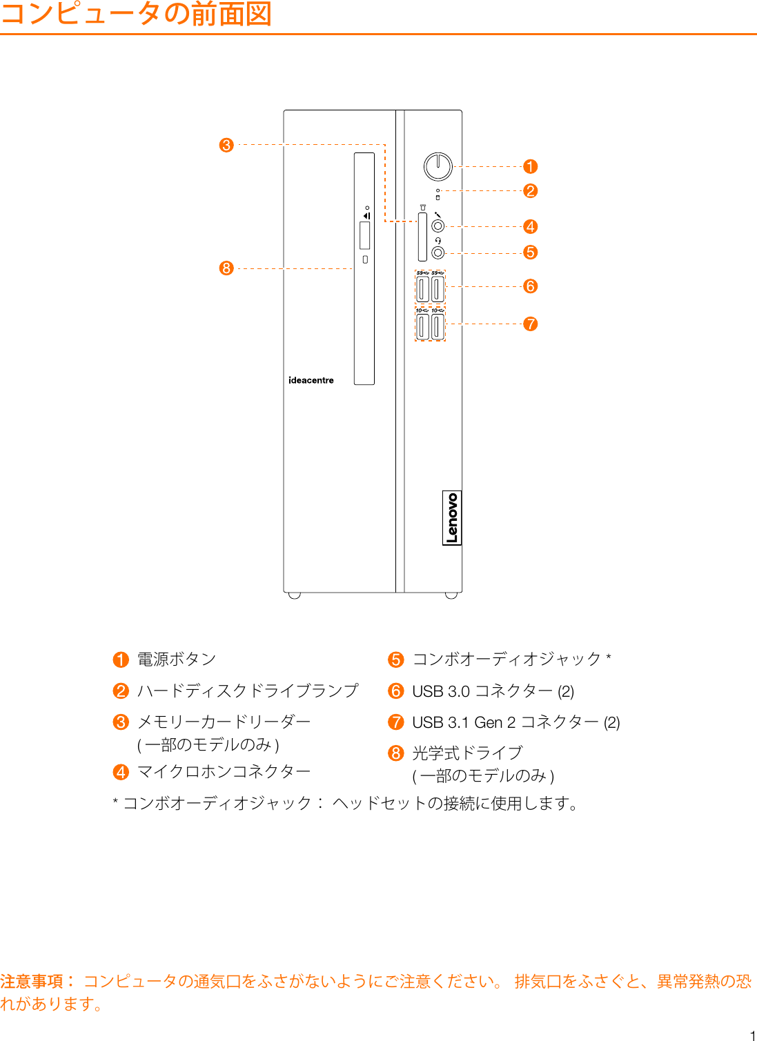 Page 2 of 11 - Lenovo  ユーザー・ガイド 510S-07ICB Desktop (ideacentre) - Type 90K8 Ideacentre Ug V1.0 Jp 20180724