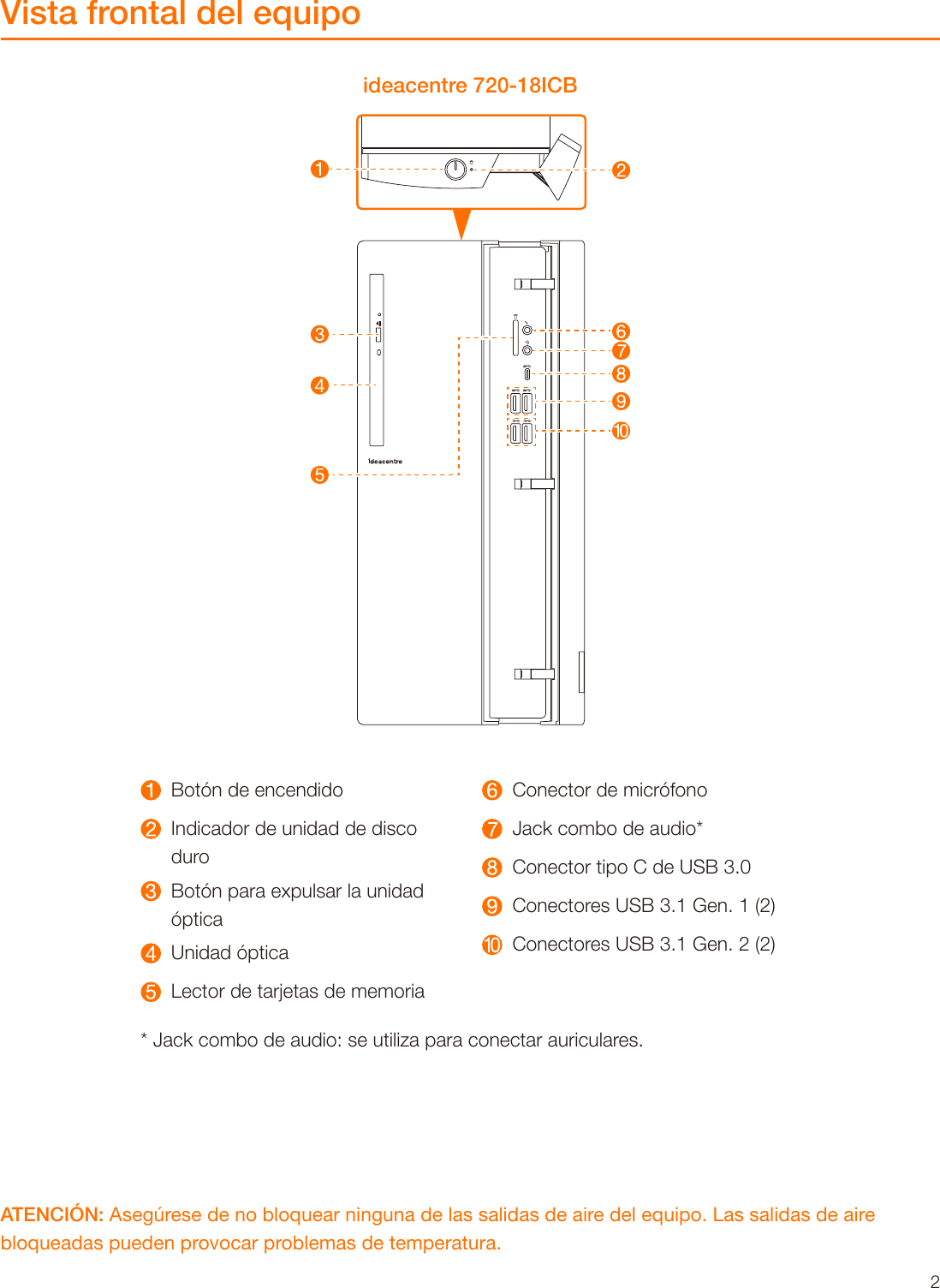 Page 3 of 11 - Lenovo  Guía Del Usuario 720-18ICB Desktop (ideacentre) - Type 90HT Ideacentre 720 Ug V1.0 Es 20180523