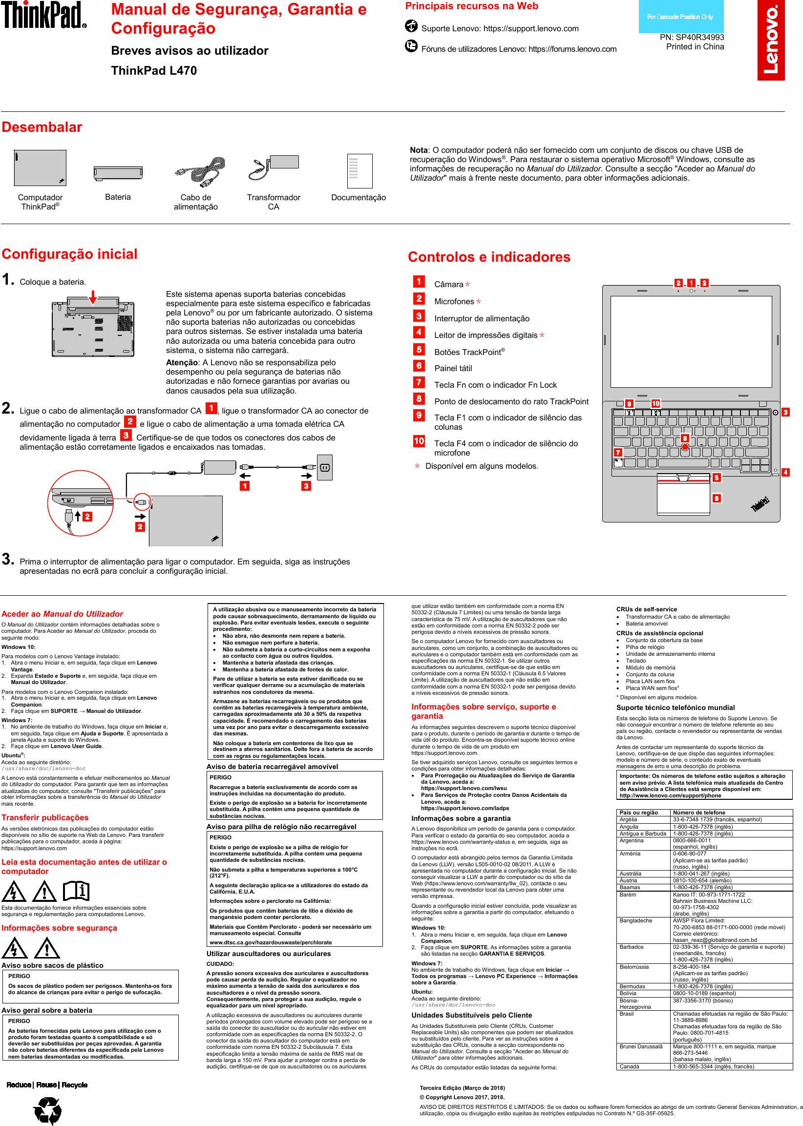 Lenovo 2017 1Q Refresh (Portuguese) Safety, Warranty And Setup Guide