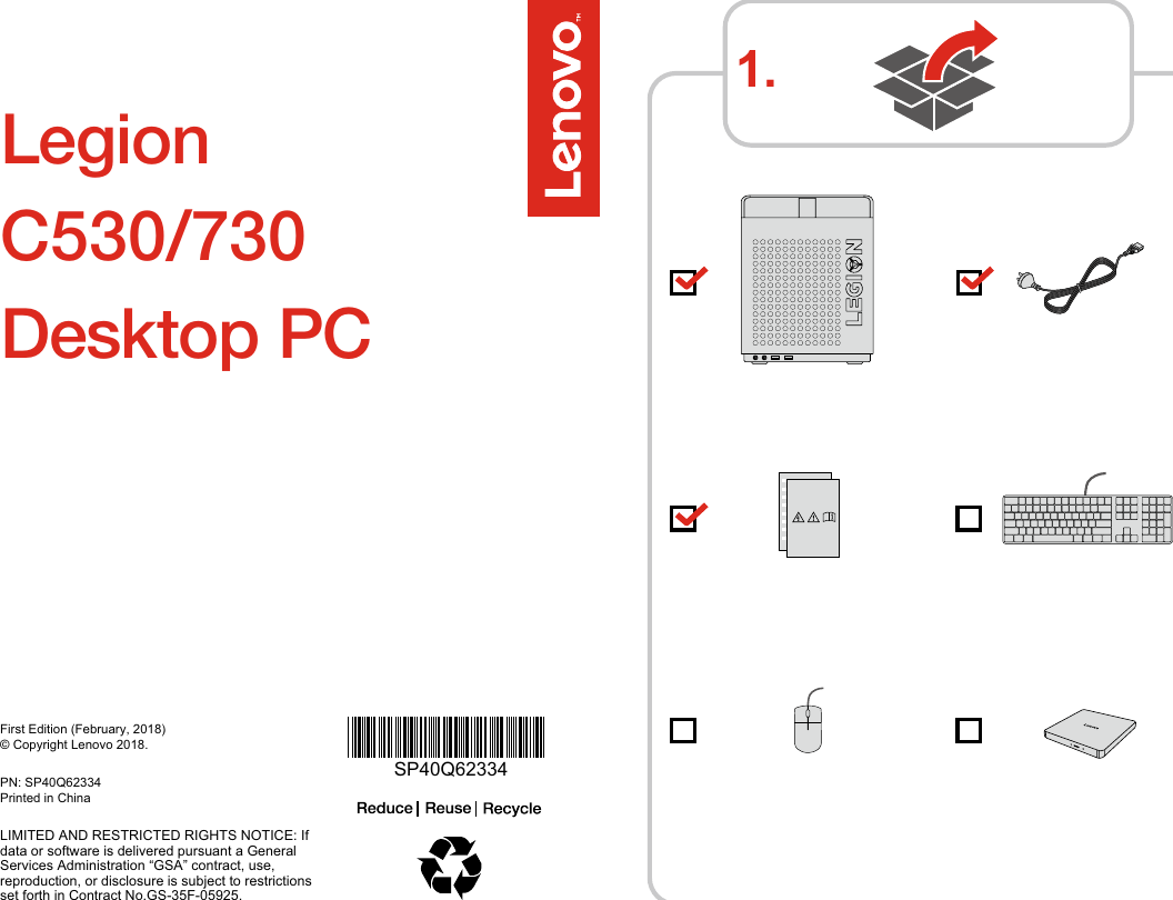 Page 1 of 2 - Lenovo  Legion C530/730 Desktop PC Setup Guide C530-19ICB (Lenovo) C530 730 Set Up 20180604