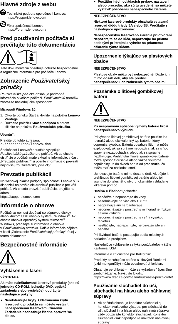 Page 2 of 8 - Lenovo  (Slovak) Safety And Warranty Guide - Think Station P330 Workstation (Think Station) Type 30C9 Swg Sk