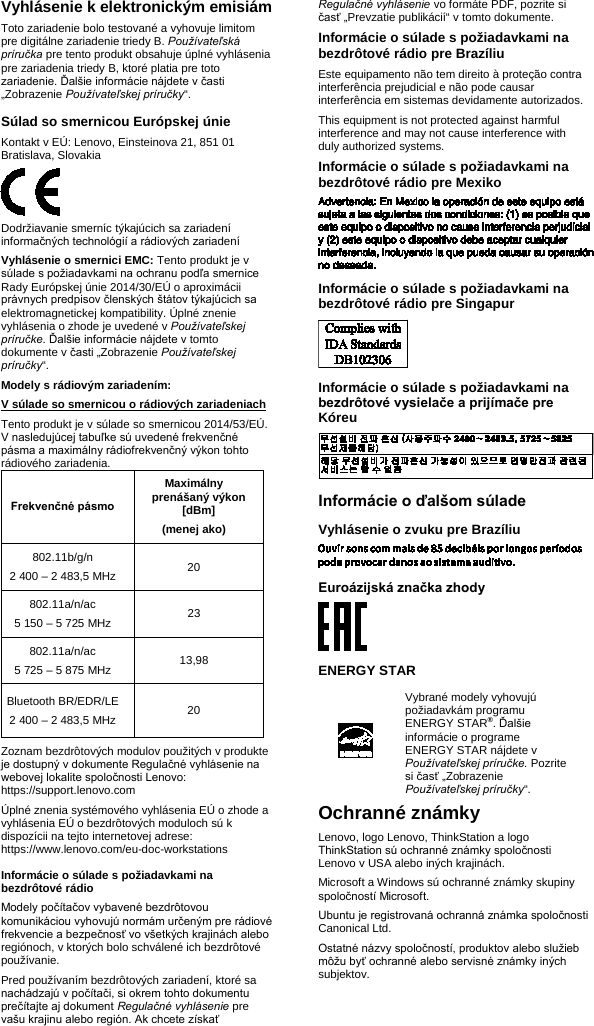 Page 7 of 8 - Lenovo  (Slovak) Safety And Warranty Guide - Think Station P330 Workstation (Think Station) Type 30C9 Swg Sk