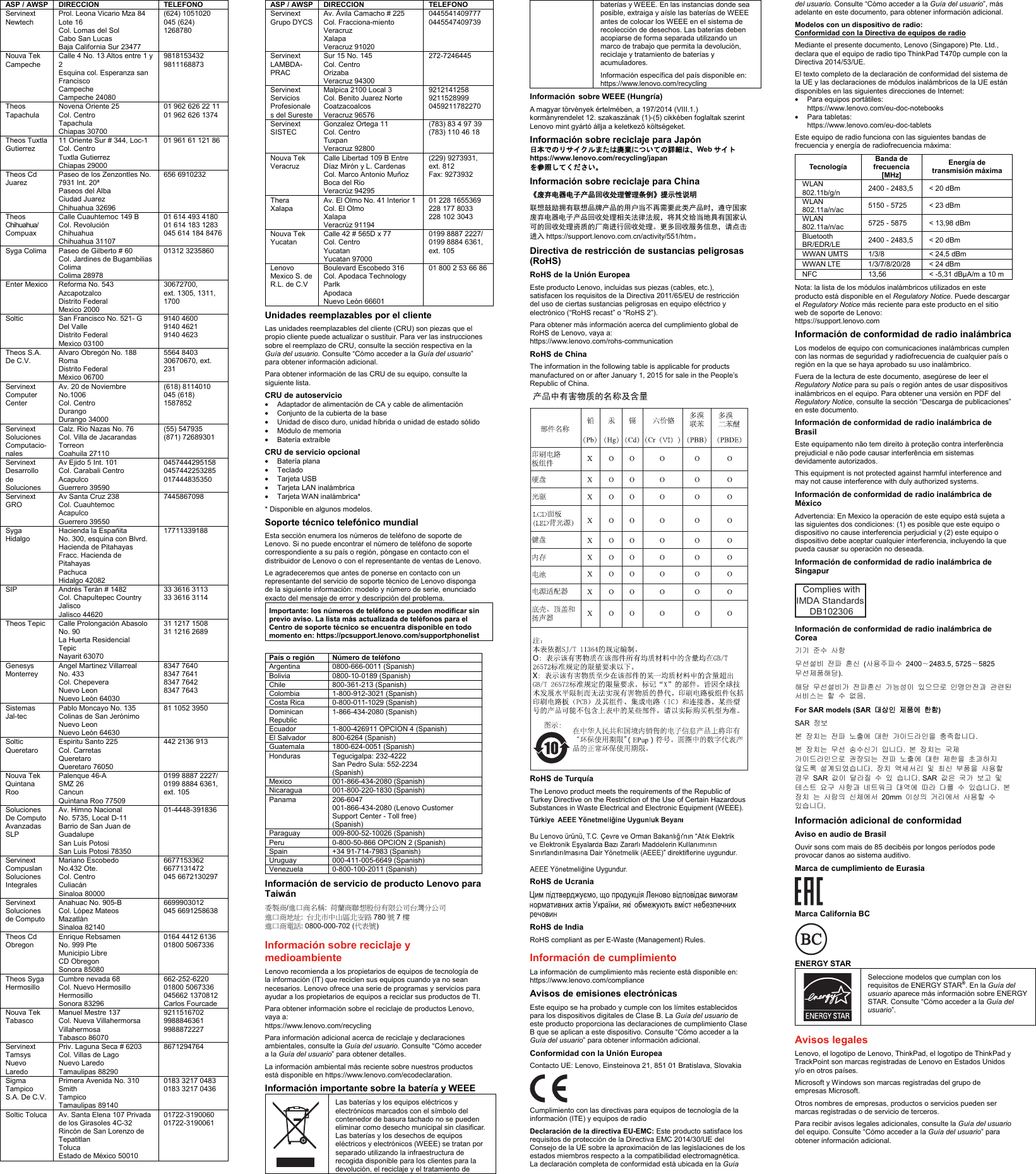 Page 2 of 2 - Lenovo  (Spanish) Safety, Warranty And Setup Guide - Think Pad T470p Laptop (Think Pad) Type 20J7 Swsg Es