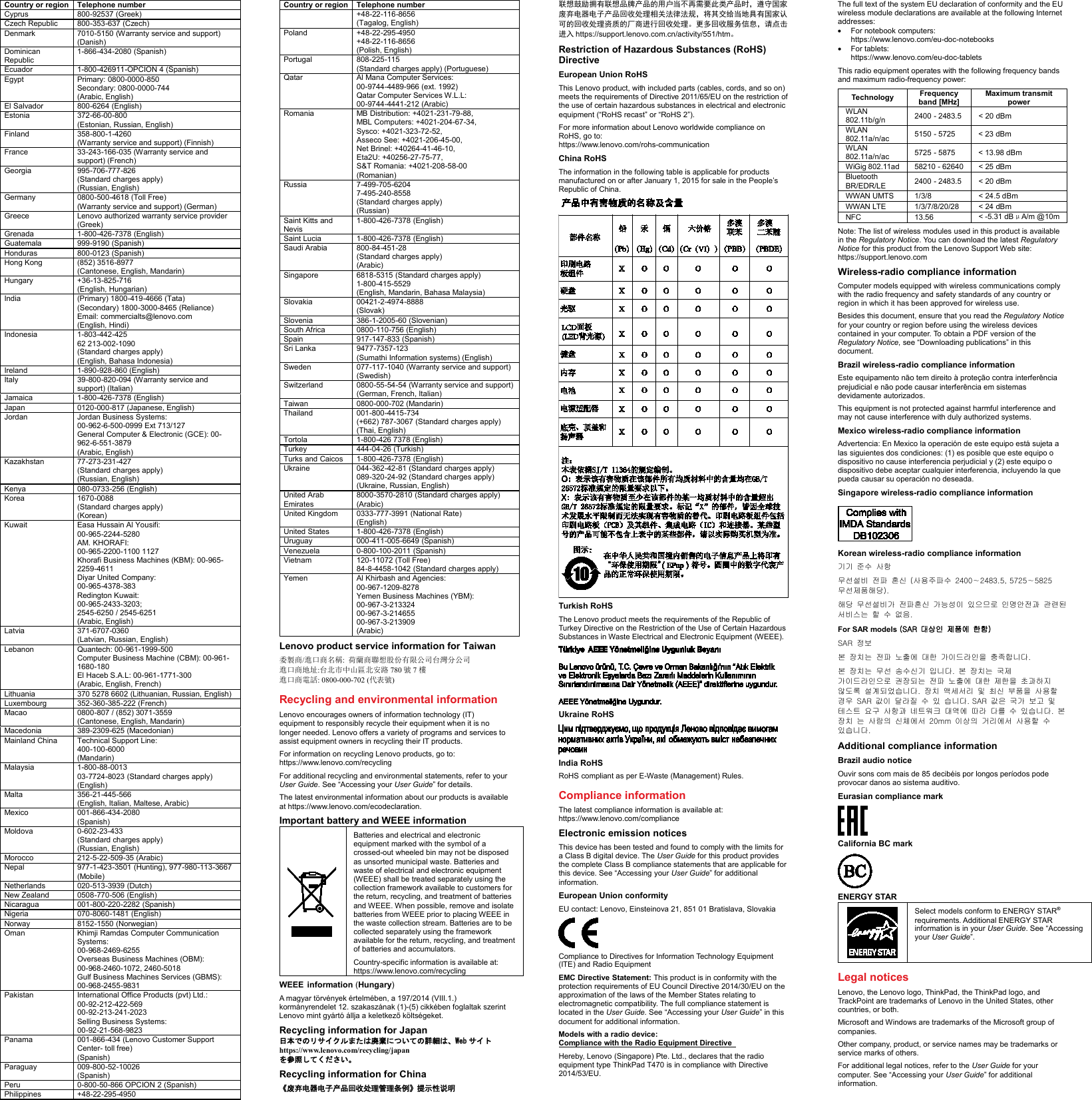 Page 2 of 2 - Lenovo T470 SWSG (English) Safety, Warranty And Setup Guide - Think Pad (Type 20HD, 20HE) Laptop (Think Pad) En