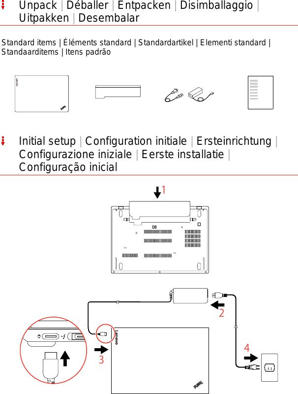 Page 2 of 8 - Lenovo (Portuguese) Setup Guide - Think Pad T480 (Type 20L5, 20L6) Laptop (Think Pad) Type 20L6 Sg En Fr De It Nl Pt Sp40k05176