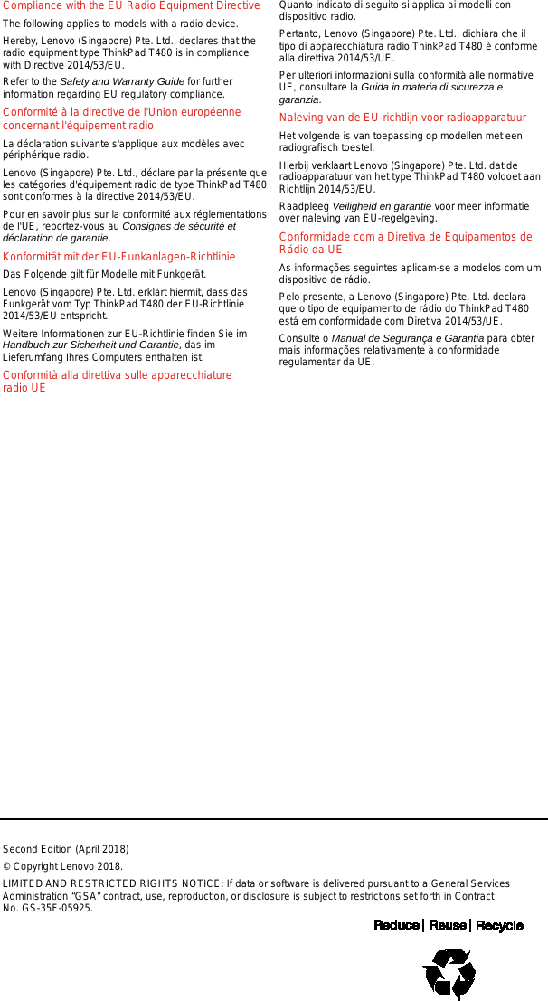 Page 7 of 8 - Lenovo (Portuguese) Setup Guide - Think Pad T480 (Type 20L5, 20L6) Laptop (Think Pad) Type 20L6 Sg En Fr De It Nl Pt Sp40k05176