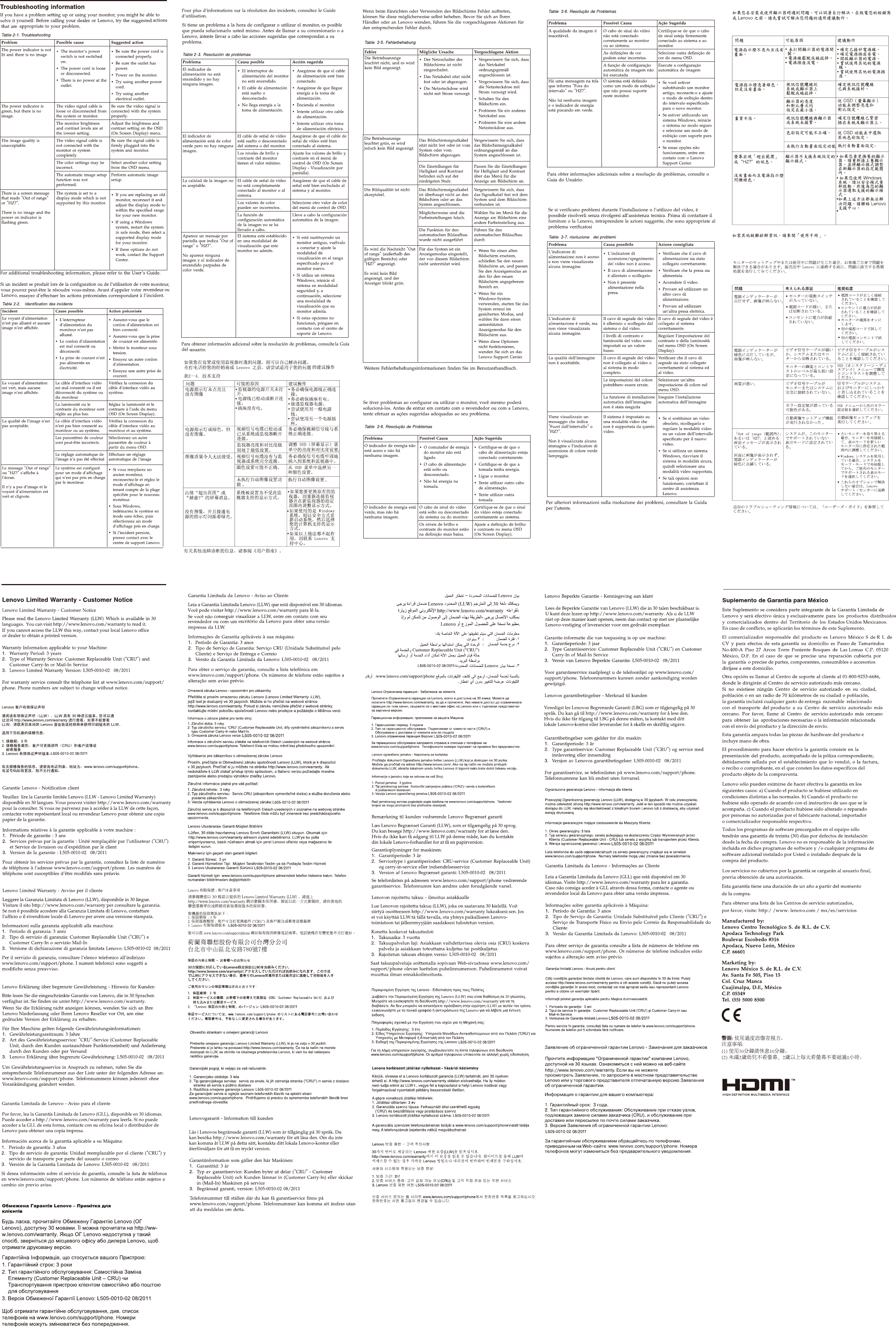 Lenovo T27i 10 Commercial Row Qsg 第一面 同步更新 S Quick Start Guide Think Vision Thinkvision Monitor