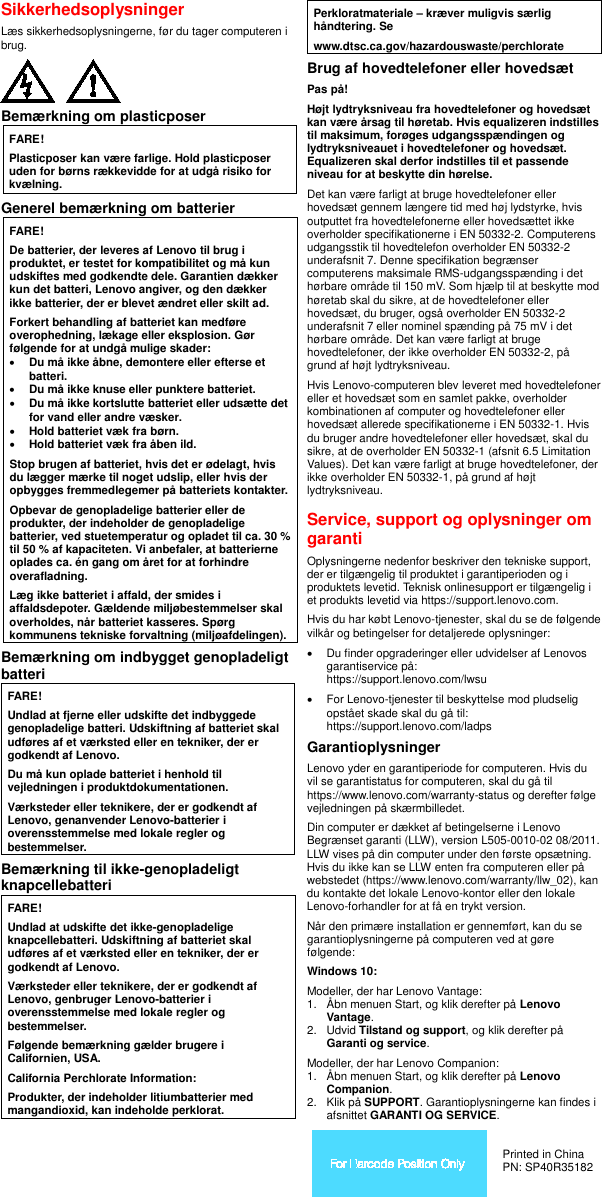 Lenovo (Danish) Safety, Warranty And Setup Guide Think Pad X1 Carbon