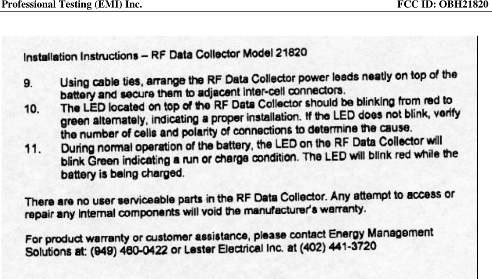 Professional Testing (EMI) Inc.                                                                  FCC ID: OBH21820