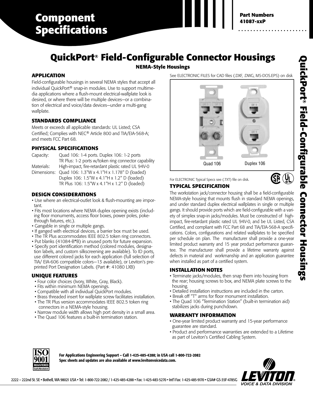 Leviton Quickport Duplex 106 Users Manual