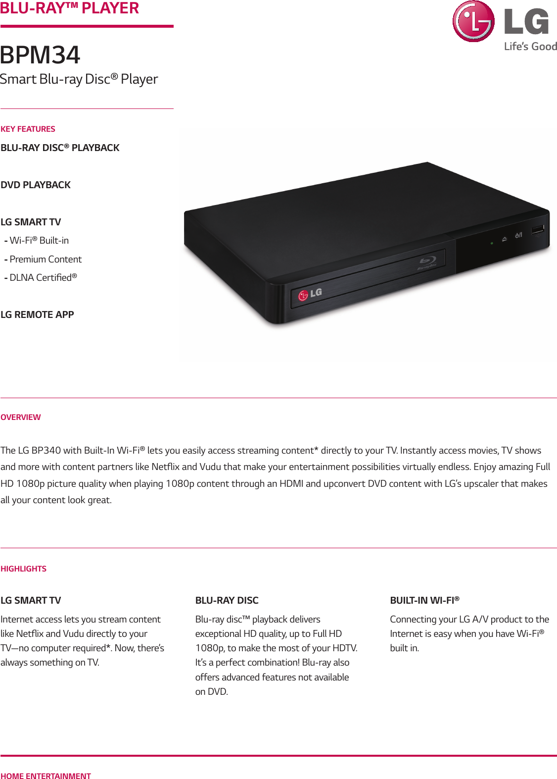 Page 1 of 2 - Lg Lg-Bpm34-Specification-Sheet-  Lg-bpm34-specification-sheet