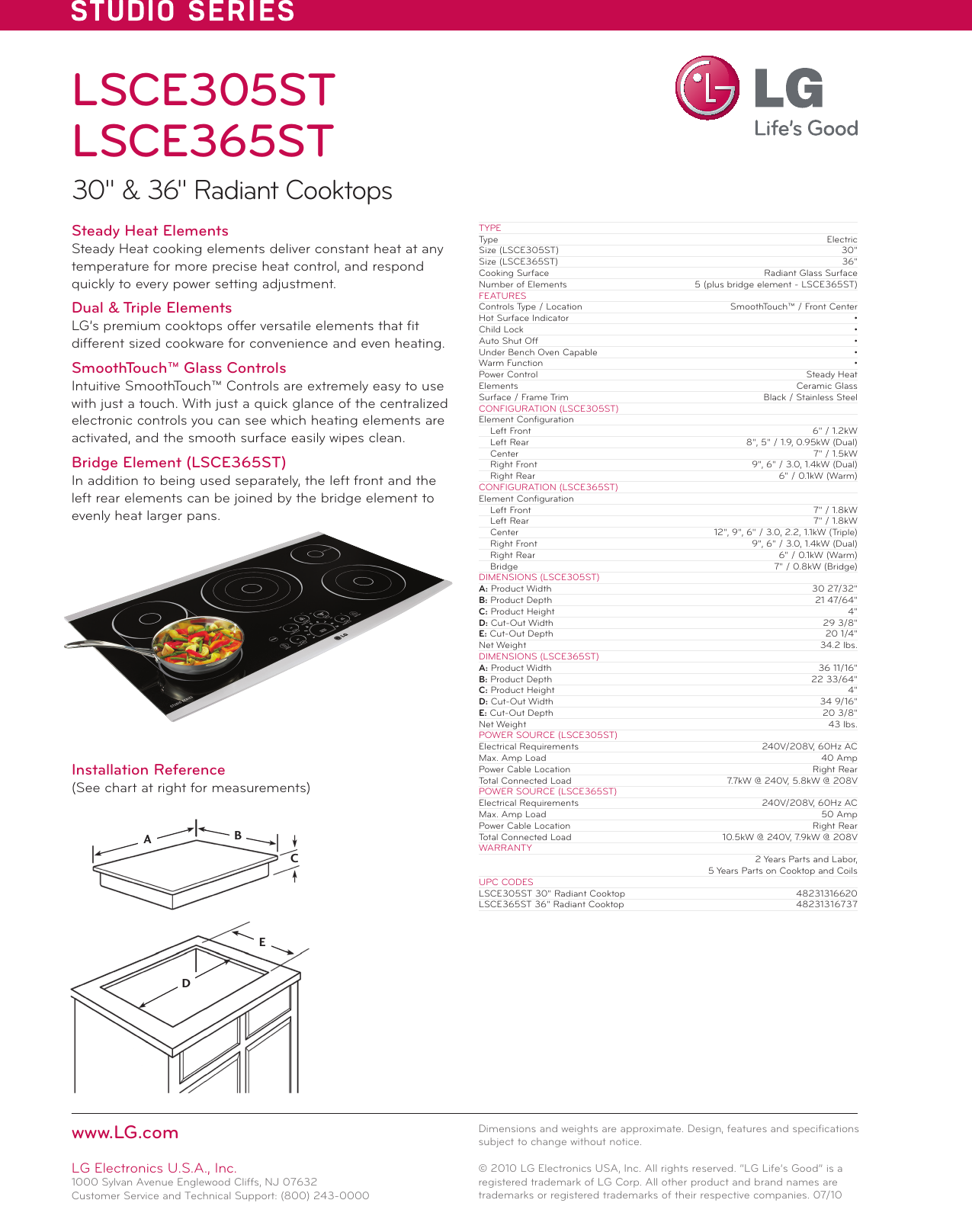 Page 2 of 2 - Lg Lg-Lsce365St-Specification-Sheet-  Lg-lsce365st-specification-sheet