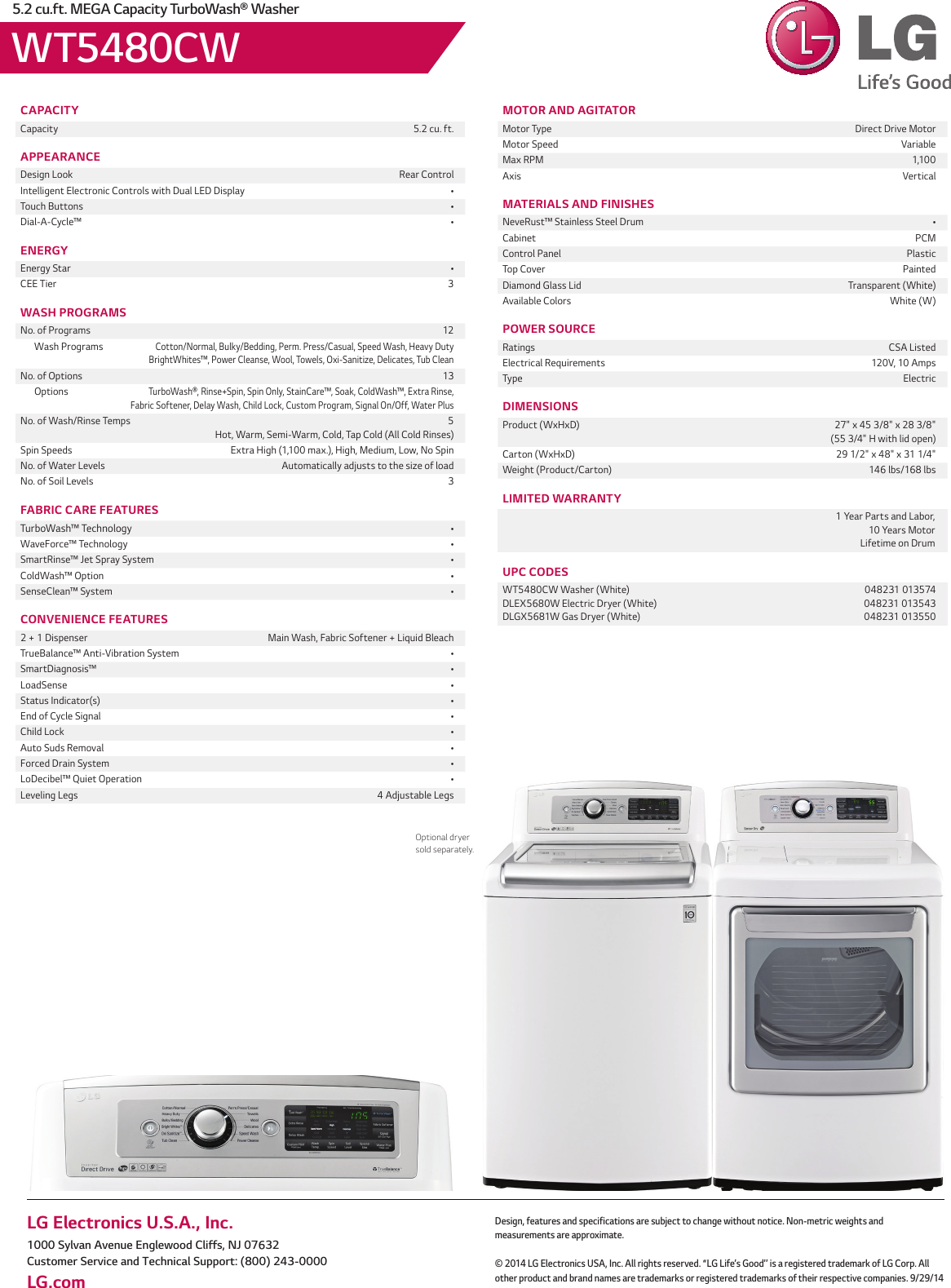 Page 2 of 2 - Lg Lg-Wt5480Cw-Specification-Sheet-  Lg-wt5480cw-specification-sheet