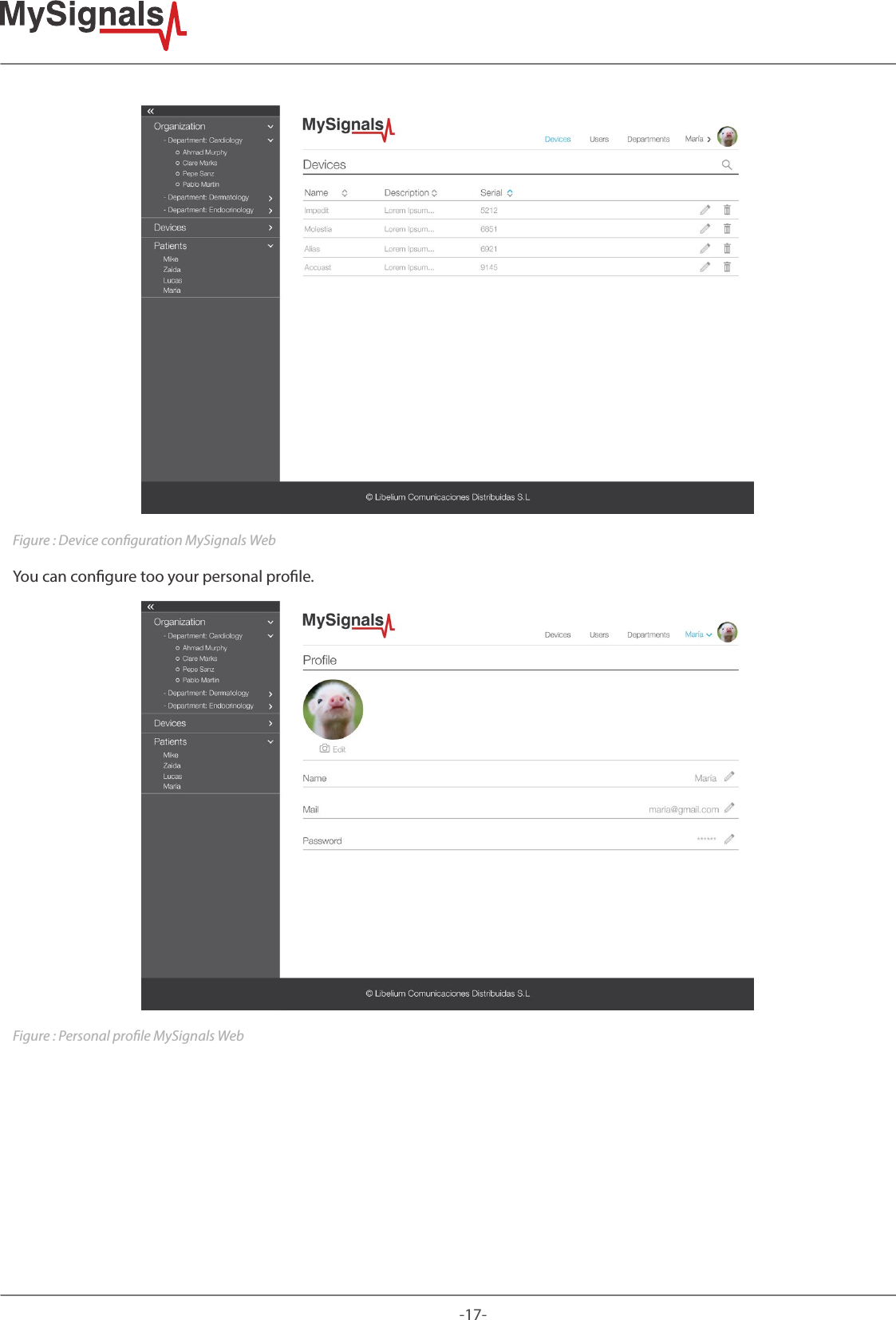 -17-Figure : Device conguration MySignals WebYou can congure too your personal prole.Figure : Personal prole MySignals Web