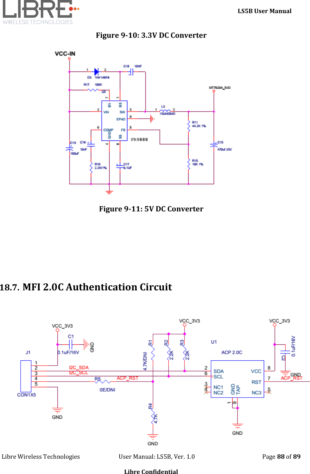     LS5B User Manual Libre Wireless Technologies                           User Manual: LS5B, Ver. 1.0                                               Page 88 of 89  Libre Confidential Figure 9-10: 3.3V DC Converter  Figure 9-11: 5V DC Converter       18.7. MFI 2.0C Authentication Circuit  