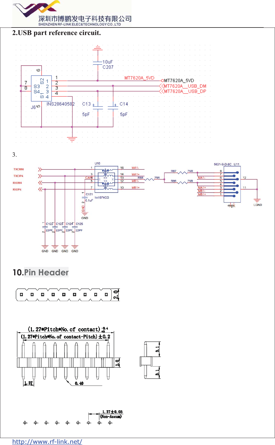  http://www.rf-link.net/   2.USB part reference circuit.  3.   10.Pin Header  