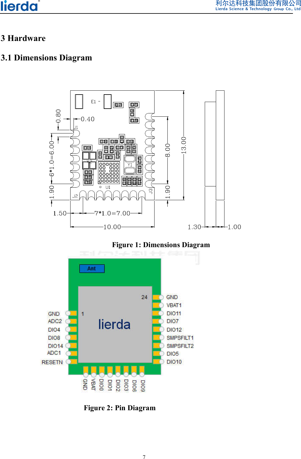  7   3 Hardware 3.1 Dimensions Diagram      Figure 1: Dimensions Diagram Figure 2: Pin Diagram 