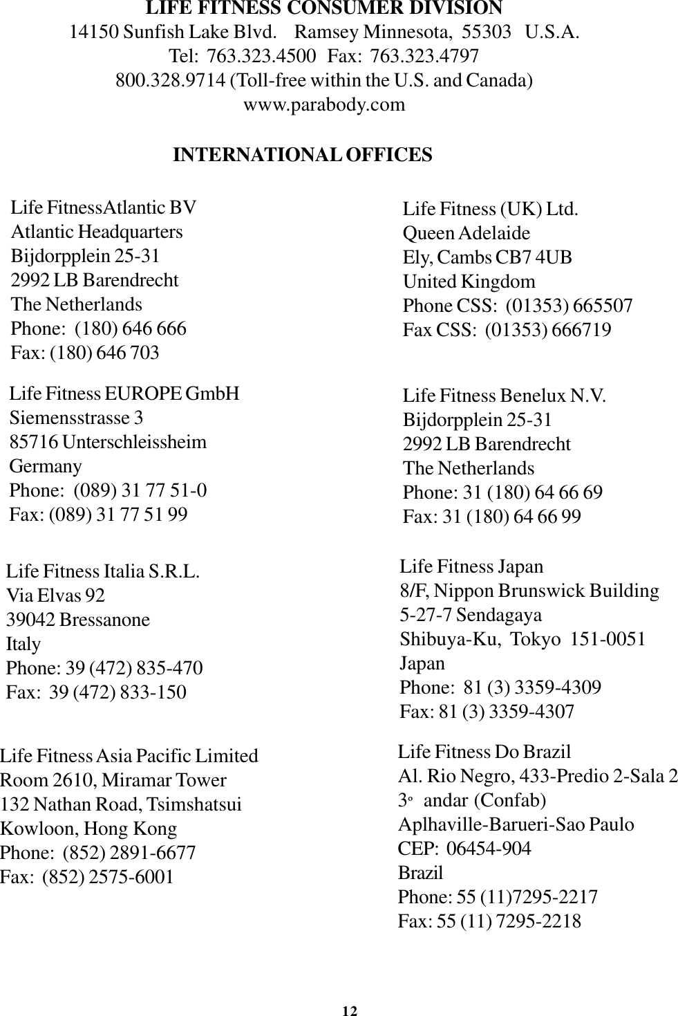 Page 12 of 12 - Life-Fitness Life-Fitness-874-Users-Manual- 874108 MULTI ANGLE BENCH(73490)  Life-fitness-874-users-manual