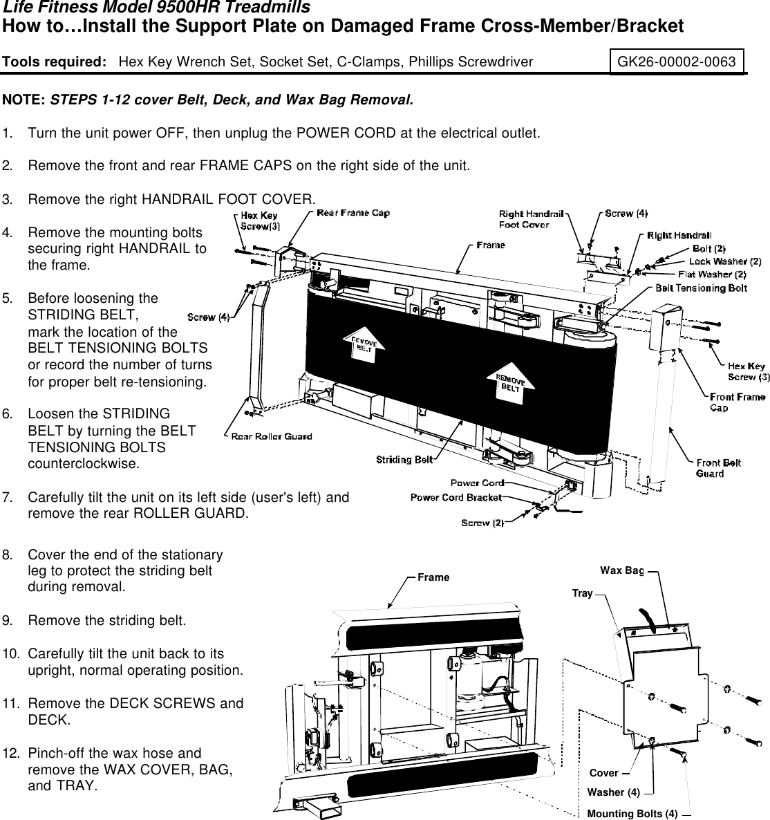 Lifefitness 9500hr Treadmill Service Manual - All Photos Fitness