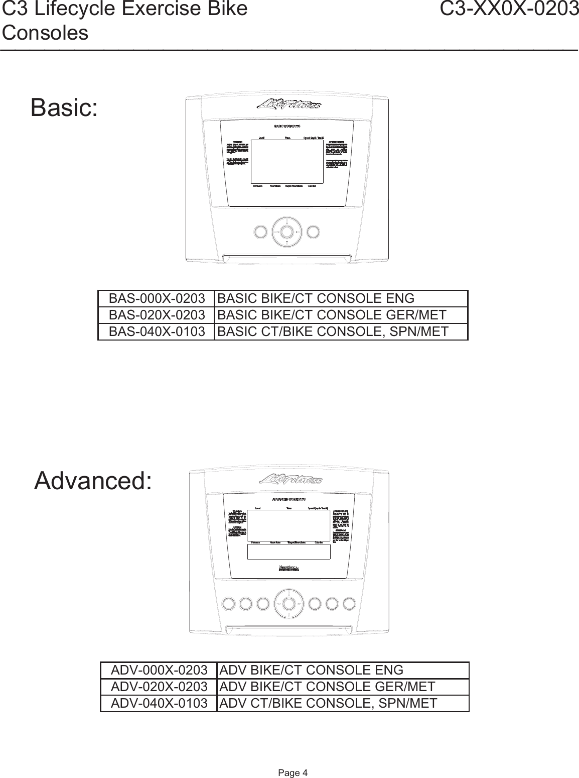 Page 4 of 11 - Life-Fitness Life-Fitness-C3-Lifecycle-Exercise-Bike-C3-Xxox-0203-Users-Manual- C3-0203 Parts List  Life-fitness-c3-lifecycle-exercise-bike-c3-xxox-0203-users-manual