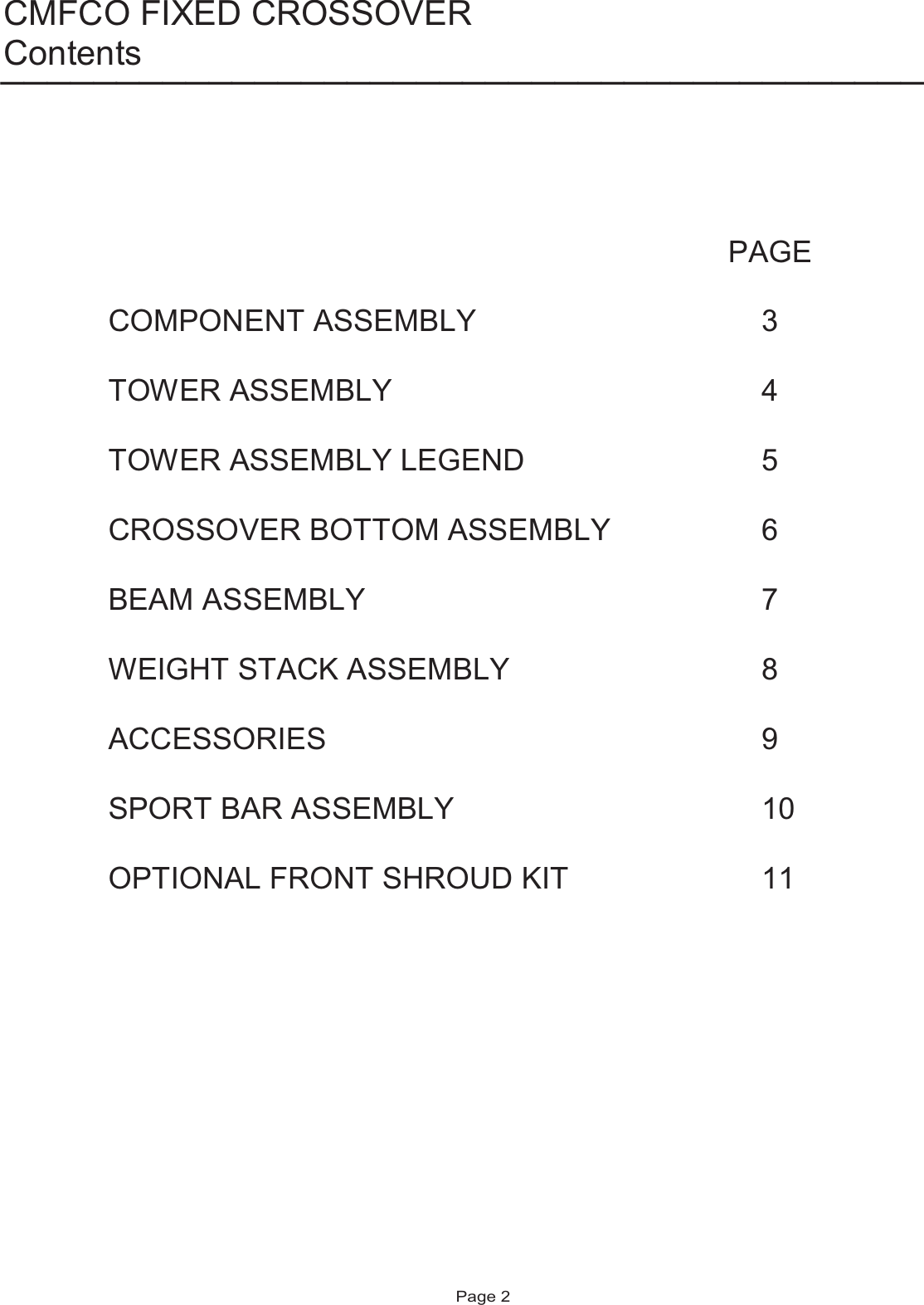 Page 2 of 11 - Life-Fitness Life-Fitness-Cable-Motion-Cmfco-Users-Manual- CMFCO Parts List  Life-fitness-cable-motion-cmfco-users-manual