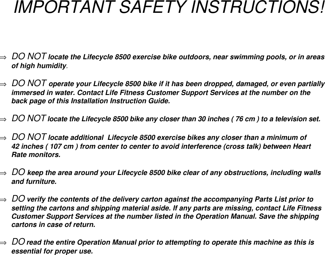 Page 2 of 7 - Life-Fitness Life-Fitness-Exercise-Bike-Lifecycle-8500-Users-Manual- 20A052V1  Life-fitness-exercise-bike-lifecycle-8500-users-manual