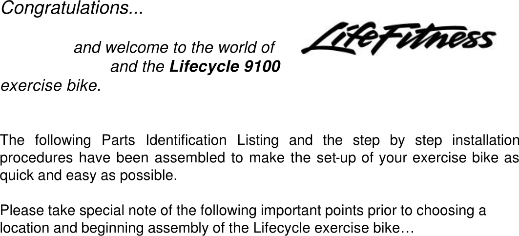 Page 2 of 8 - Life-Fitness Life-Fitness-Exercise-Bike-Lifecycle-9100-Users-Manual- 49b00200  Life-fitness-exercise-bike-lifecycle-9100-users-manual