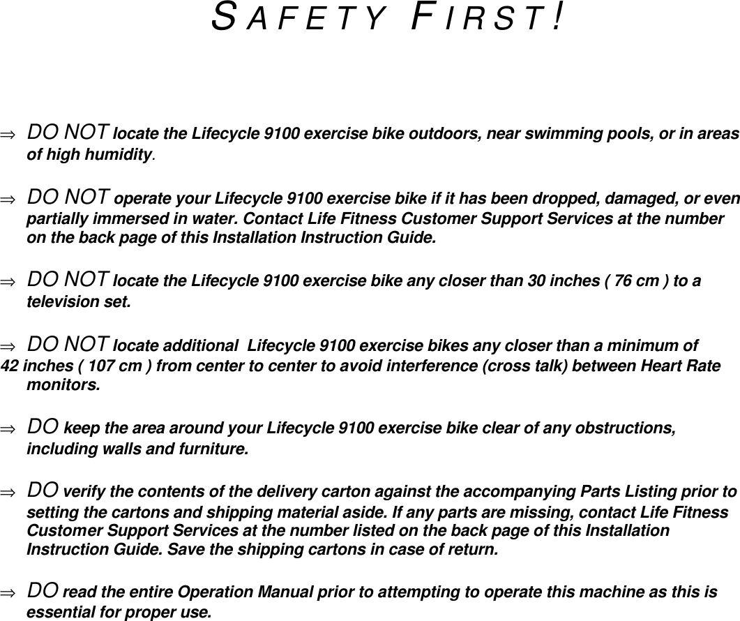 Page 3 of 8 - Life-Fitness Life-Fitness-Exercise-Bike-Lifecycle-9100-Users-Manual- 49b00200  Life-fitness-exercise-bike-lifecycle-9100-users-manual