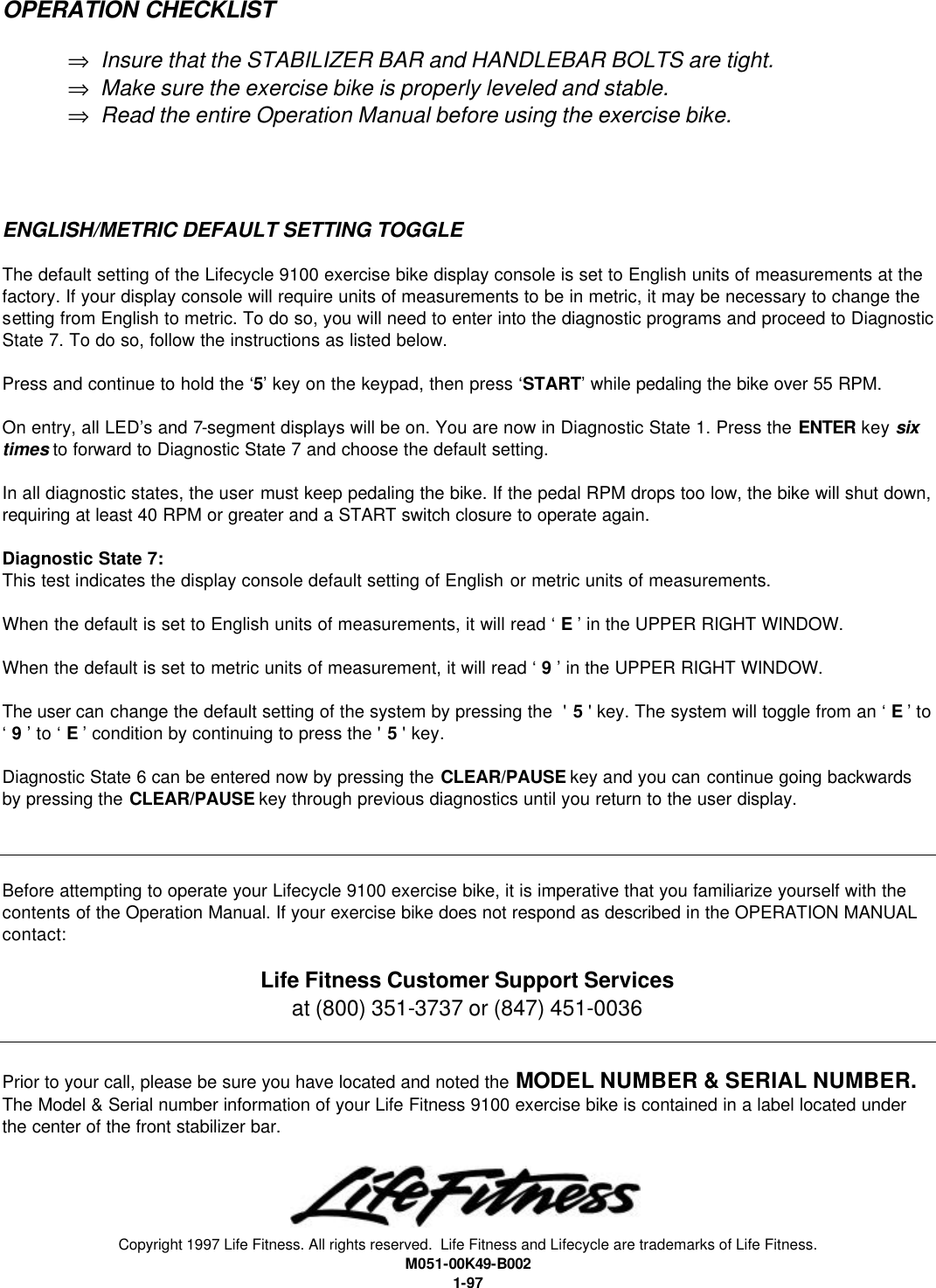 Page 8 of 8 - Life-Fitness Life-Fitness-Exercise-Bike-Lifecycle-9100-Users-Manual- 49b00200  Life-fitness-exercise-bike-lifecycle-9100-users-manual