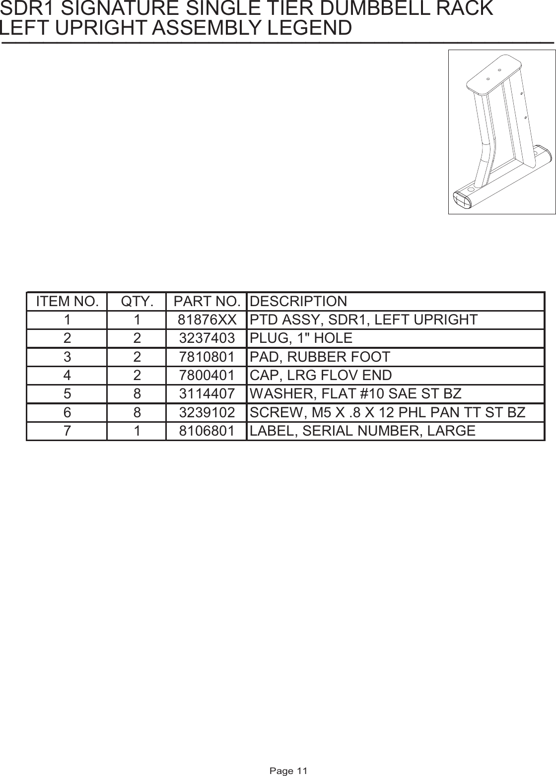 Page 11 of 12 - Life-Fitness Life-Fitness-Sdr1-Users-Manual- SDR1 Parts List  Life-fitness-sdr1-users-manual