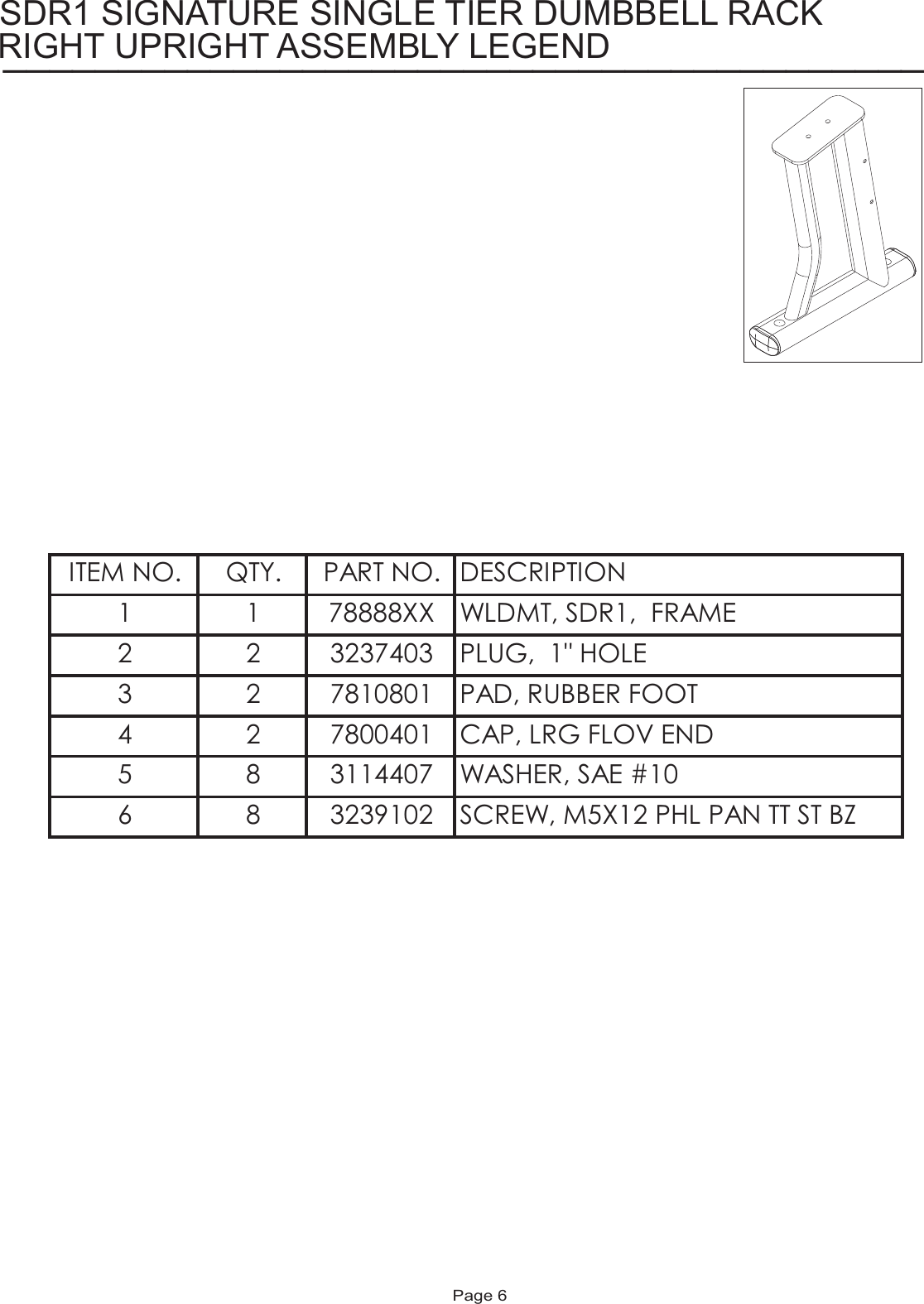 Page 6 of 12 - Life-Fitness Life-Fitness-Sdr1-Users-Manual- SDR1 Parts List  Life-fitness-sdr1-users-manual