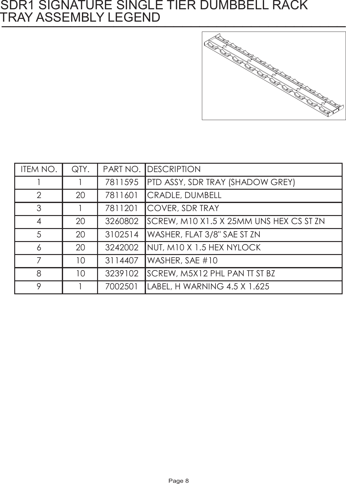 Page 8 of 12 - Life-Fitness Life-Fitness-Sdr1-Users-Manual- SDR1 Parts List  Life-fitness-sdr1-users-manual