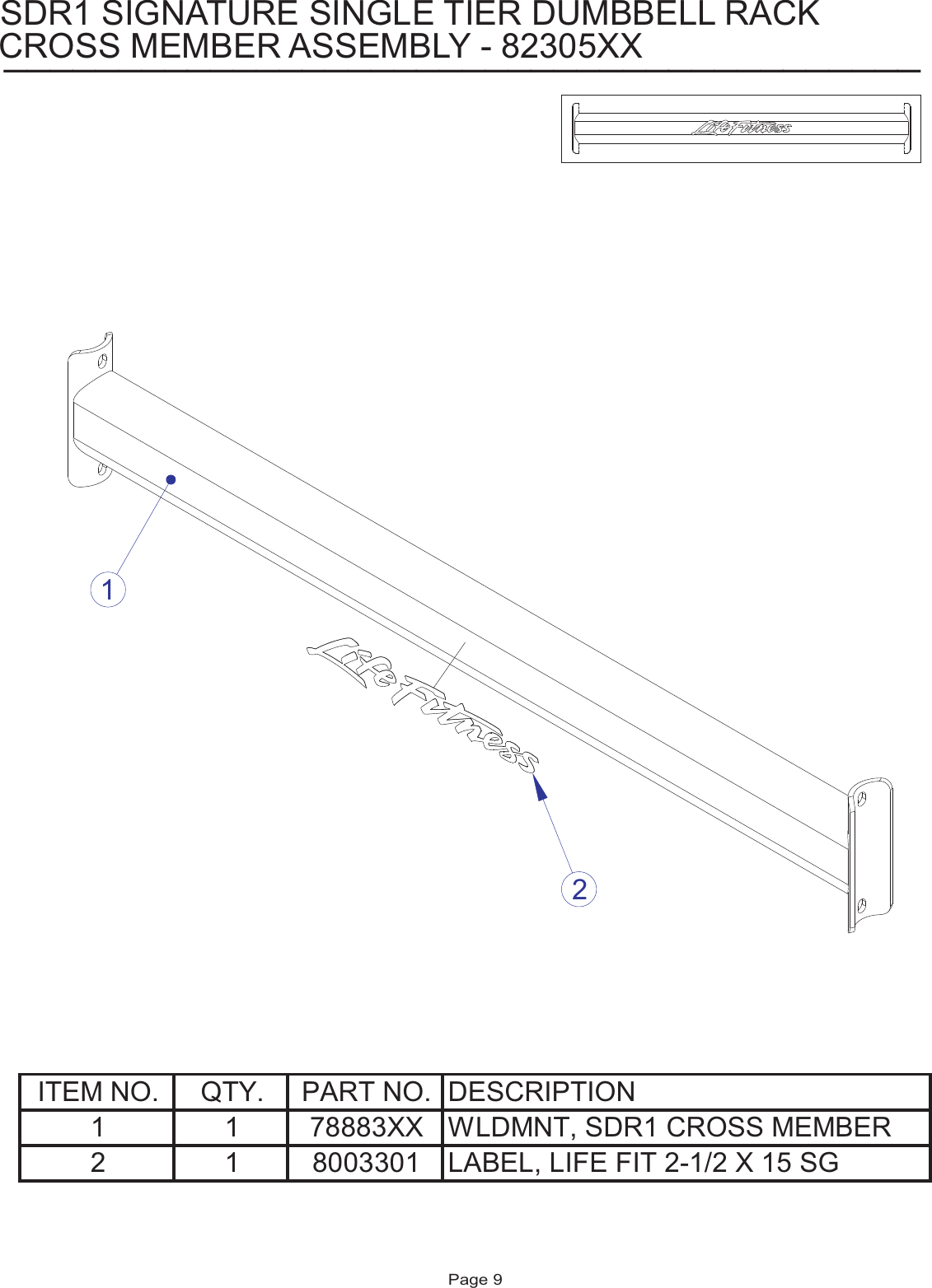 Page 9 of 12 - Life-Fitness Life-Fitness-Sdr1-Users-Manual- SDR1 Parts List  Life-fitness-sdr1-users-manual