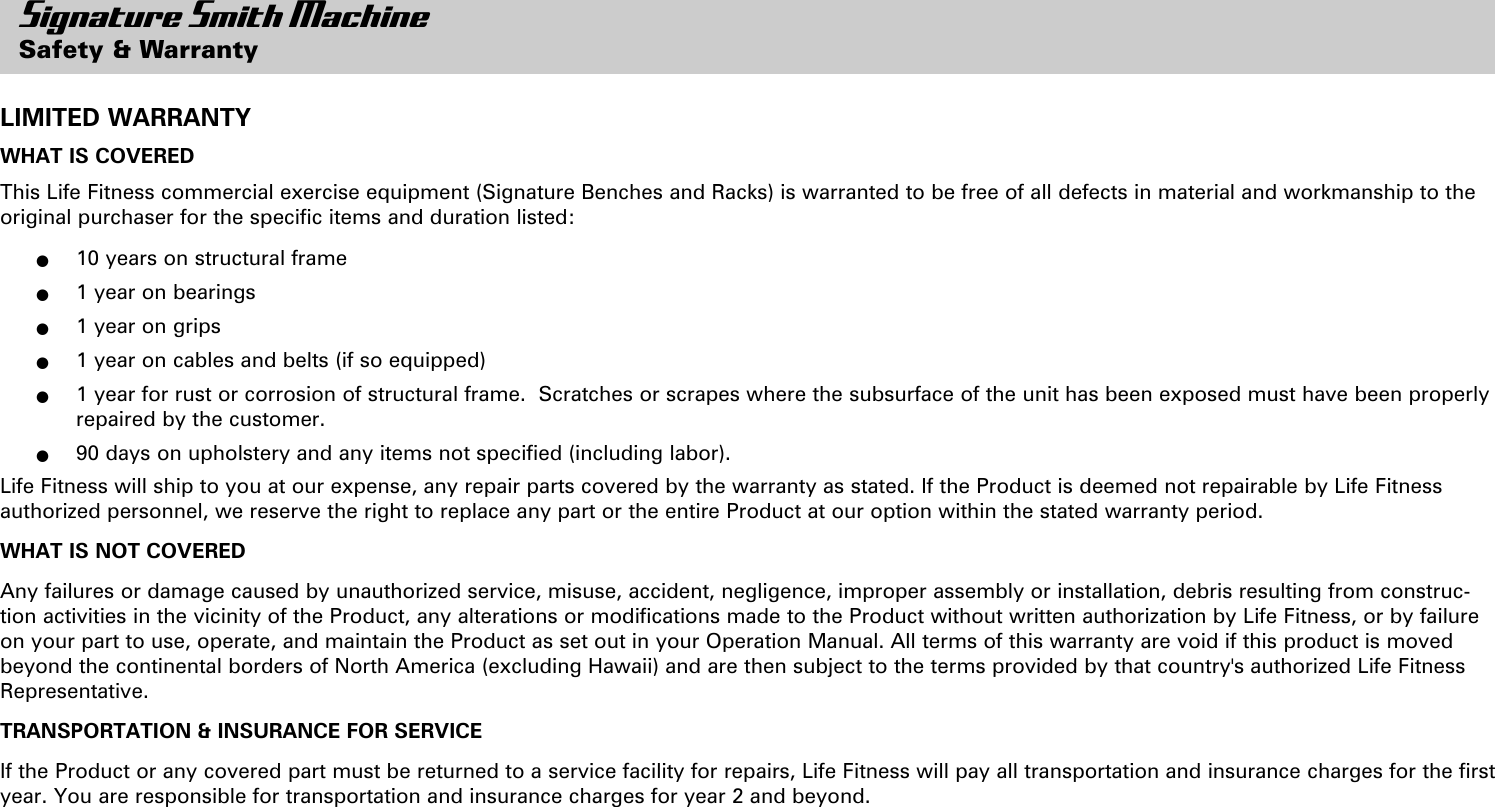 Page 4 of 12 - Life-Fitness Life-Fitness-Smith-Machine-Users-Manual- SSM_8376701_RevA-1_Owners Manual  Life-fitness-smith-machine-users-manual
