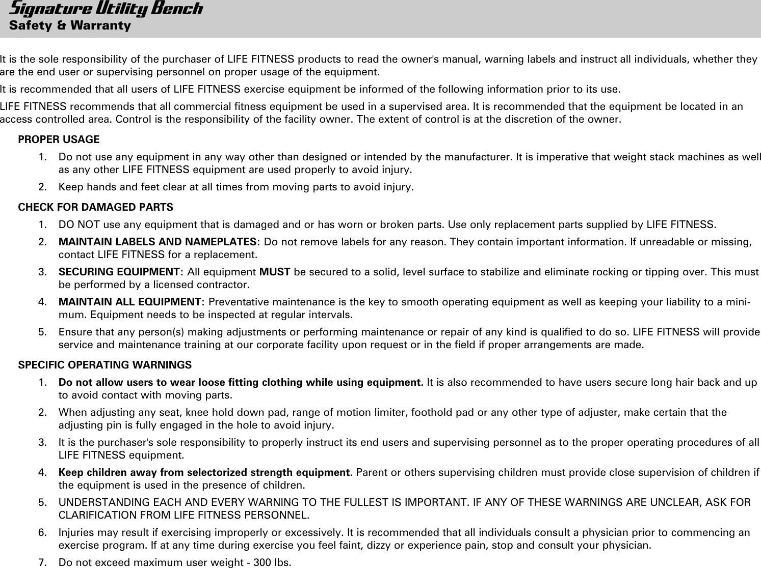 Page 2 of 8 - Life-Fitness Life-Fitness-Utility-Bench-Users-Manual- SUB_8122301_RevA-1_Aug15_06 Life-fitness-utility-bench-users-manual