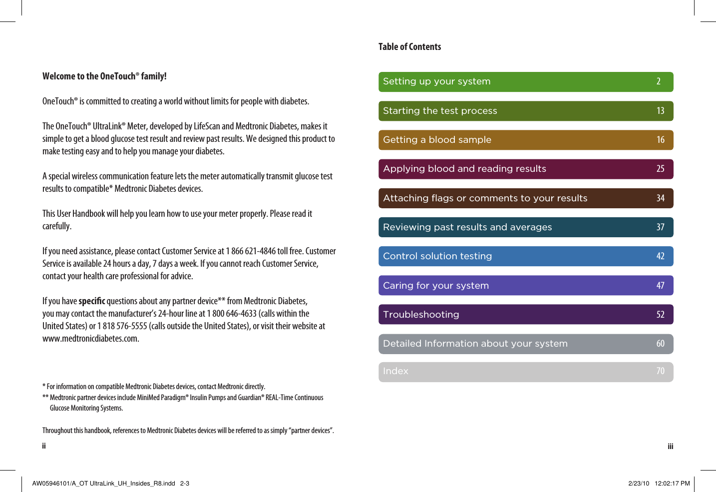 Page 2 of LifeScan B OneTouch UltraLink Blood Glucose Meter User Manual Manual
