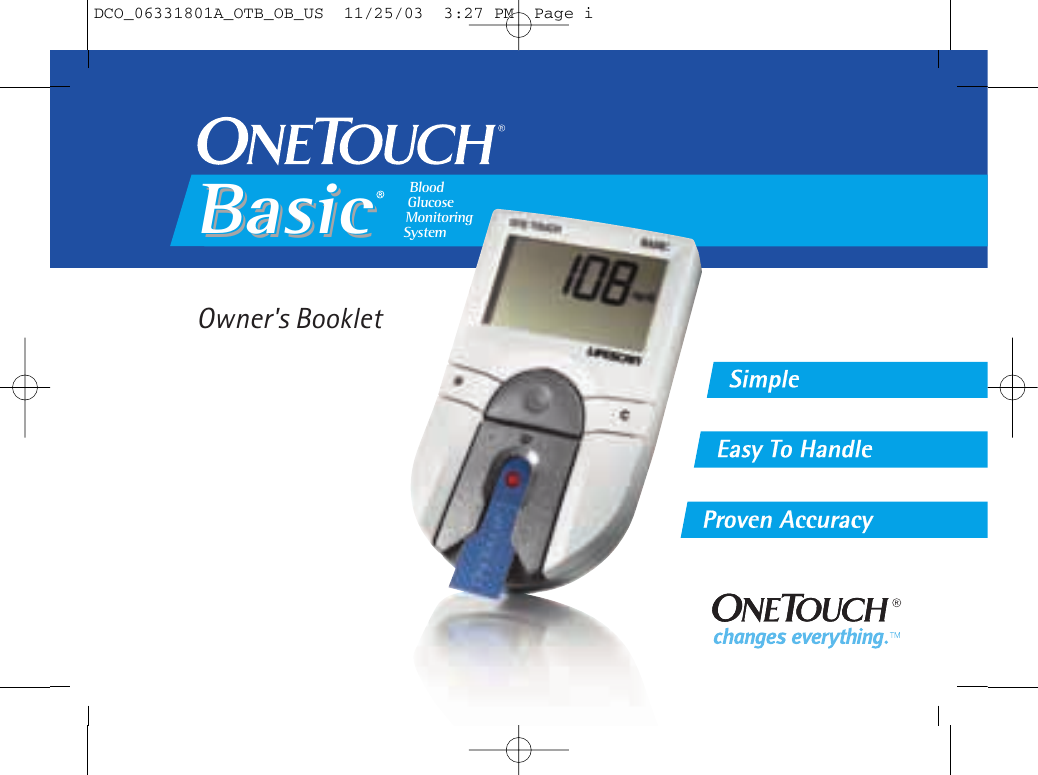 Lifescan Basic Blood Glucose Monitoring System Users Manual