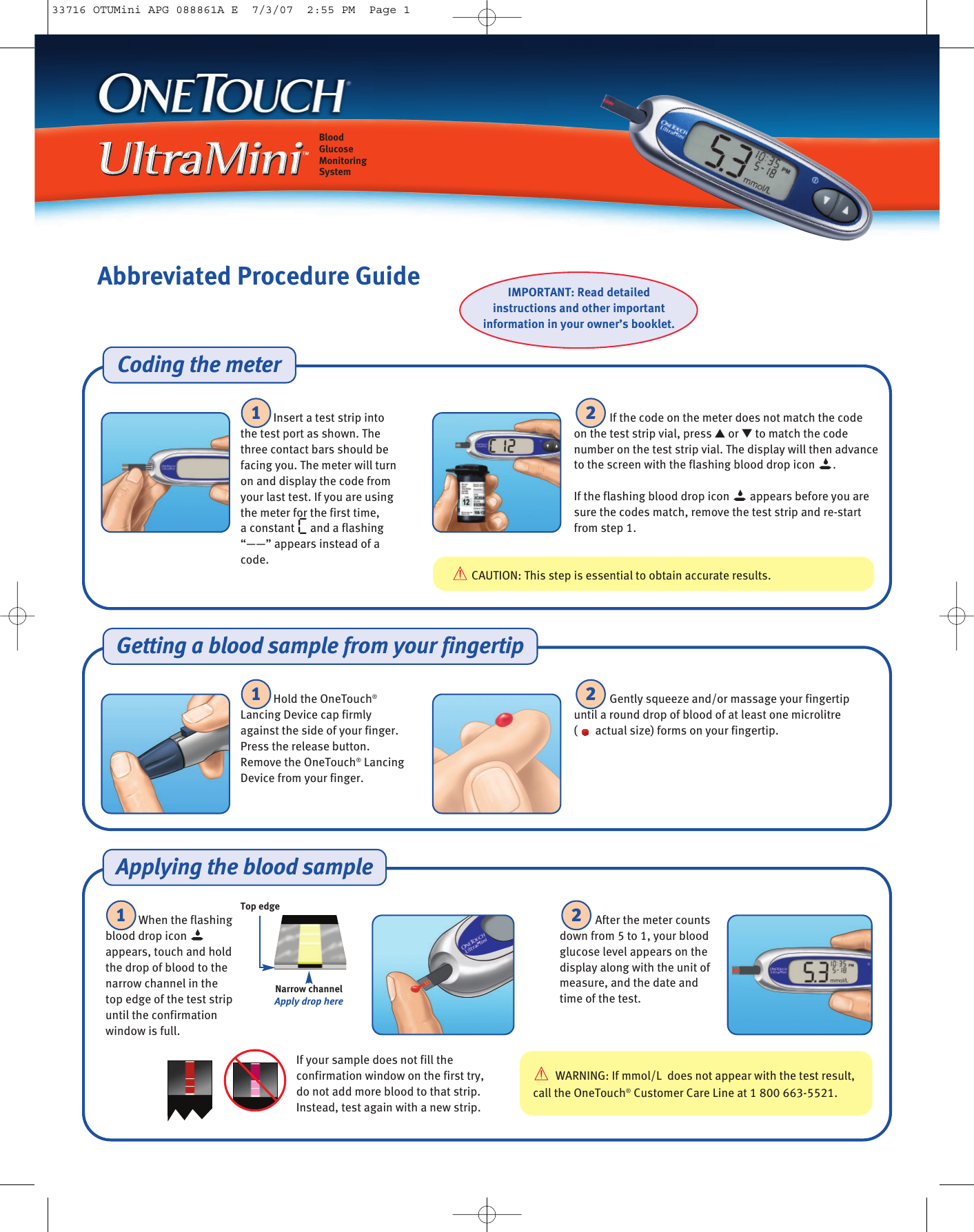 Page 1 of 2 - Lifescan Lifescan-Onetouch-Ultramini-Blood-Glucose-ling-System-Users-Manual- 33716 OTUMini APG 088861A E  Lifescan-onetouch-ultramini-blood-glucose-ling-system-users-manual