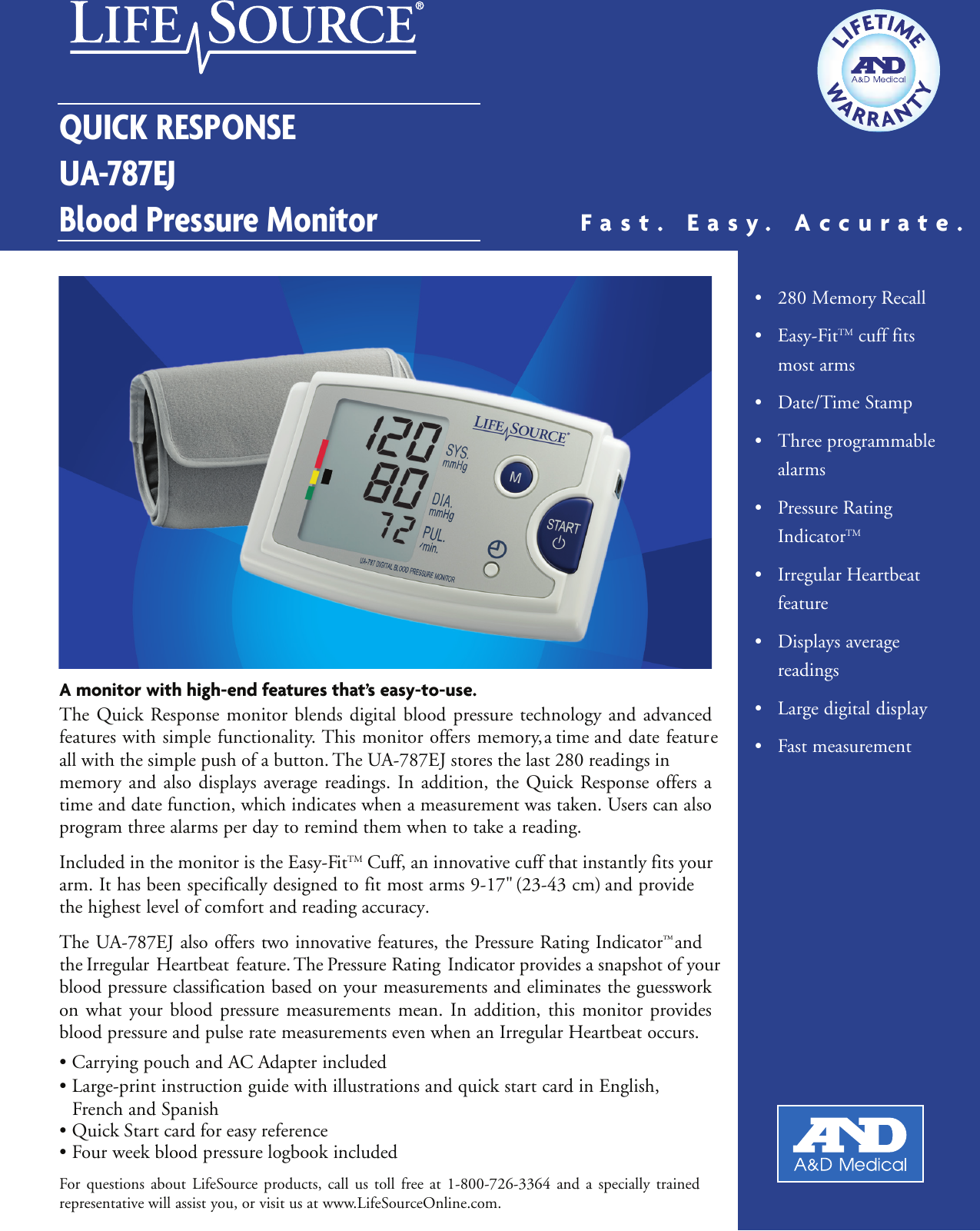 Page 1 of 2 - Lifesource Lifesource-Lifesource-Blood-Pressure-Monitor-Ua-787Ej-Users-Manual- UA-787EJ Datasheet Front  Lifesource-lifesource-blood-pressure-monitor-ua-787ej-users-manual