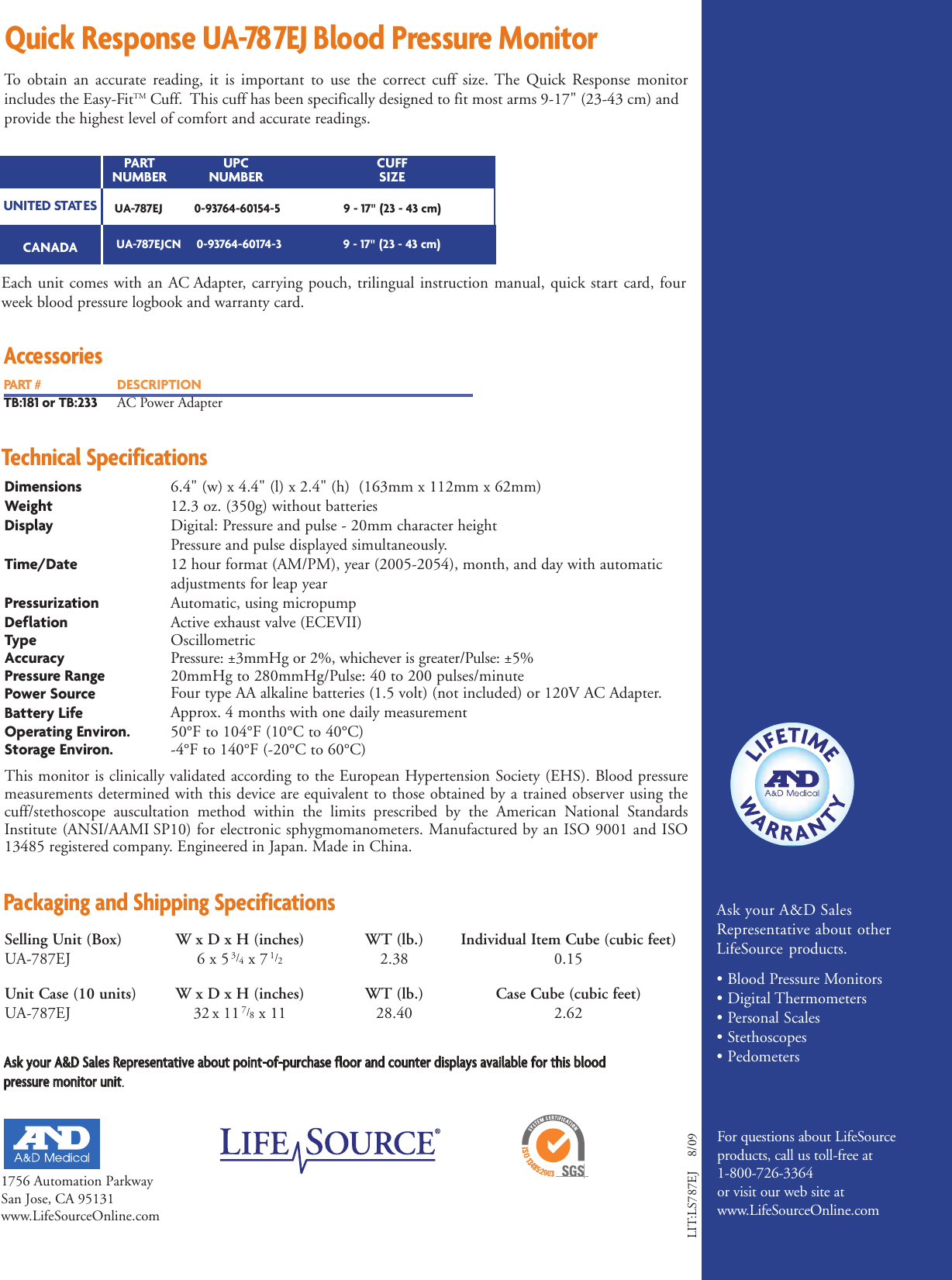 Page 2 of 2 - Lifesource Lifesource-Lifesource-Blood-Pressure-Monitor-Ua-787Ej-Users-Manual- UA-787EJ Datasheet Front  Lifesource-lifesource-blood-pressure-monitor-ua-787ej-users-manual