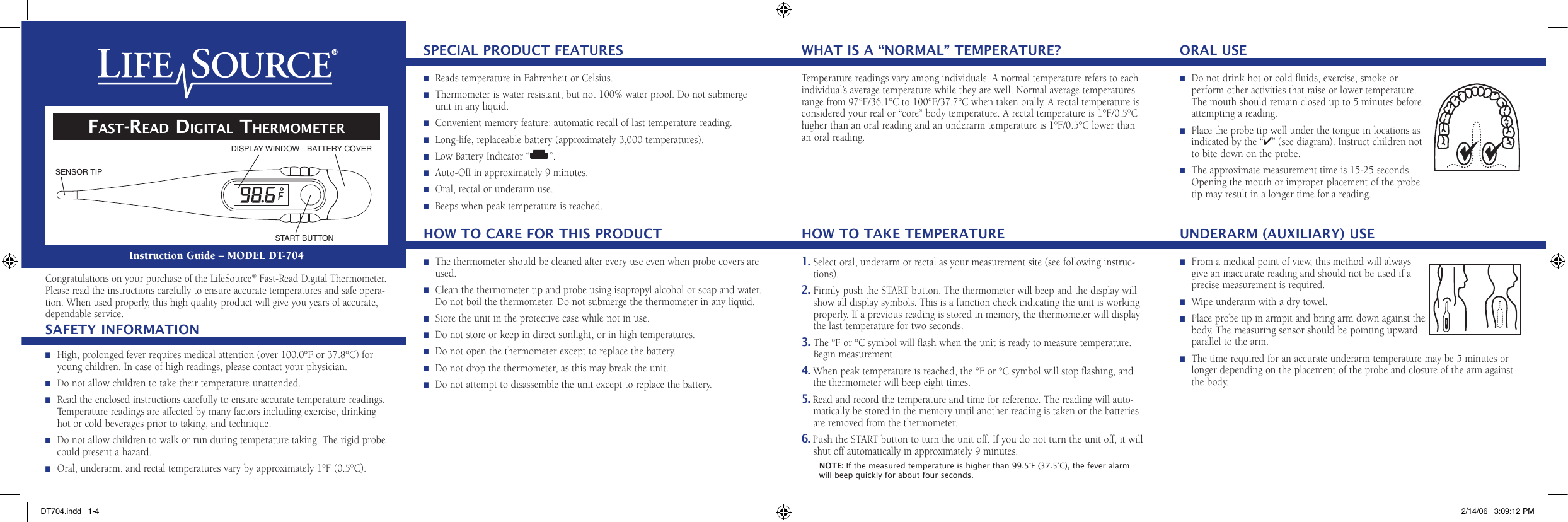 Lifesource Thermometer Dt 704 Users Manual DT704