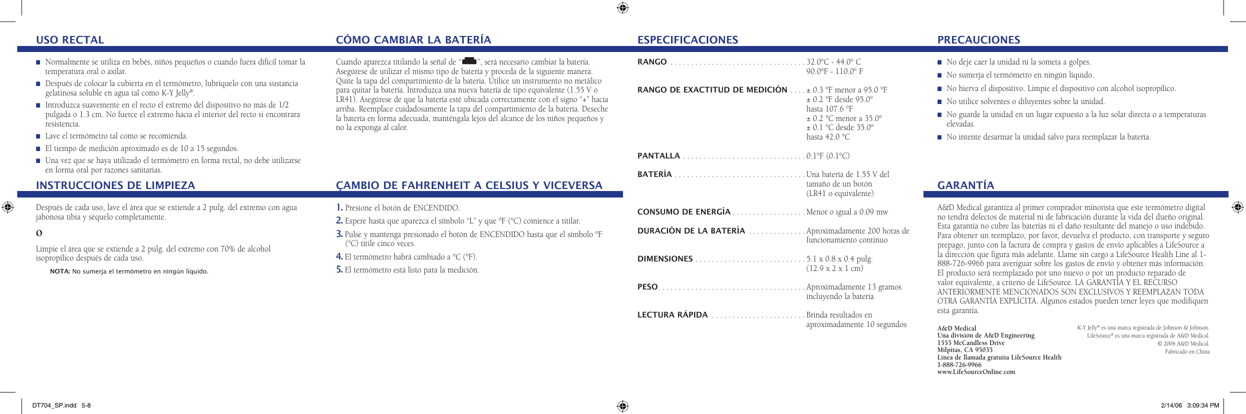 Lifesource Thermometer Dt 704 Users Manual DT704