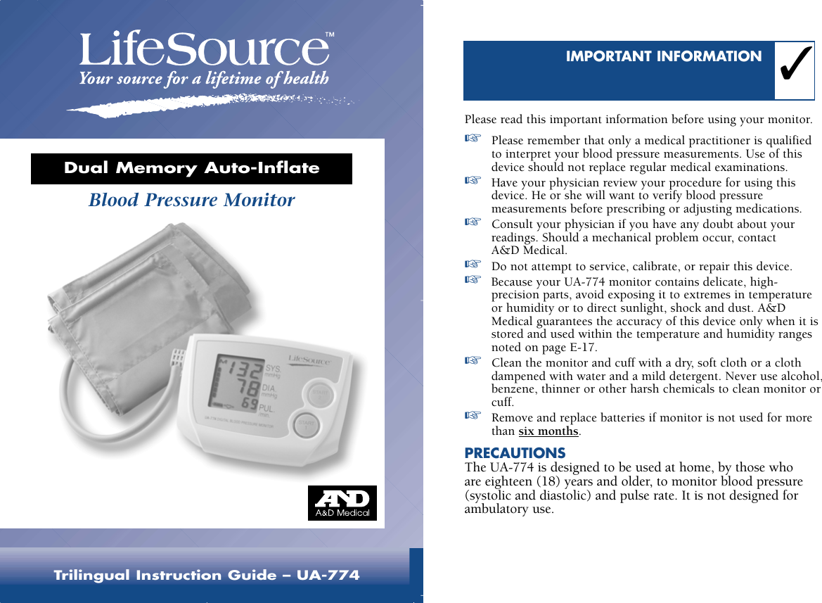 Page 1 of 11 - Lifesource Lifesource-Ua-774-Users-Manual- Pages From UA_774composite  Lifesource-ua-774-users-manual