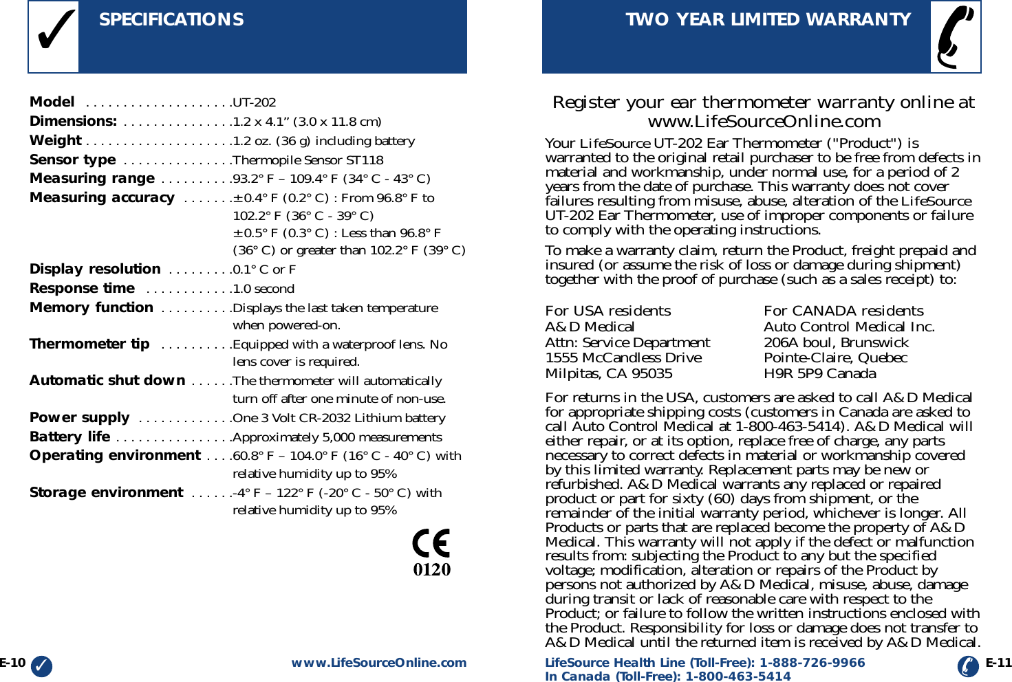 Page 8 of 9 - Lifesource Lifesource-Ut-202-Users-Manual-  Lifesource-ut-202-users-manual