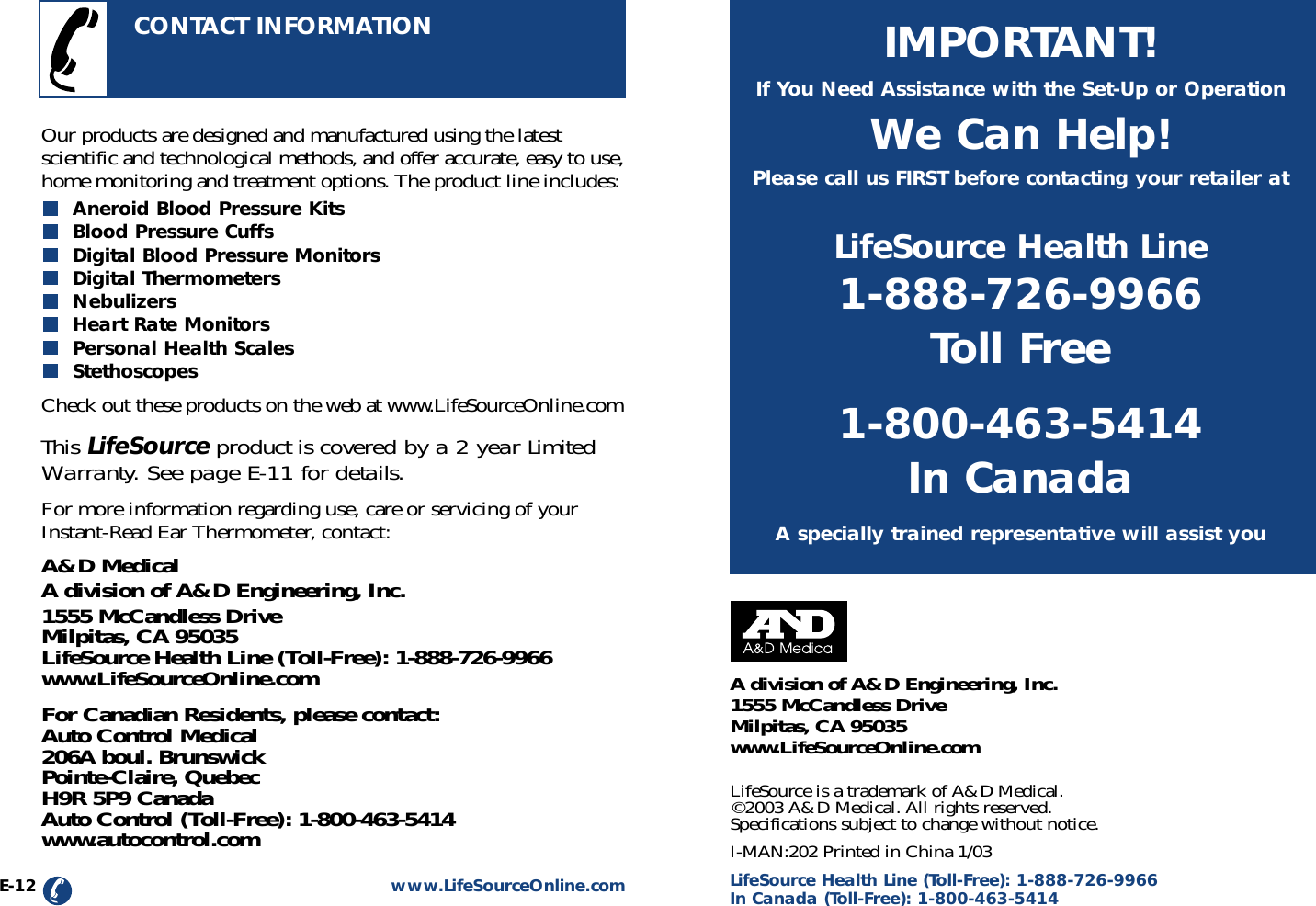 Page 9 of 9 - Lifesource Lifesource-Ut-202-Users-Manual-  Lifesource-ut-202-users-manual