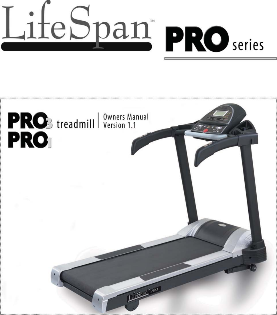 Lifespan Fitness Treadmill Pro1 Users Manual Pro3 Owners