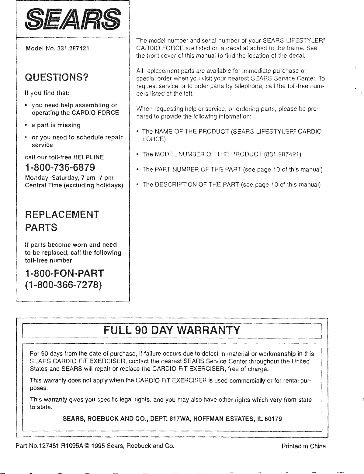 Page 12 of 12 - Lifestyler 831287421 User Manual  CARDIO FORCE - Manuals And Guides 1309381L